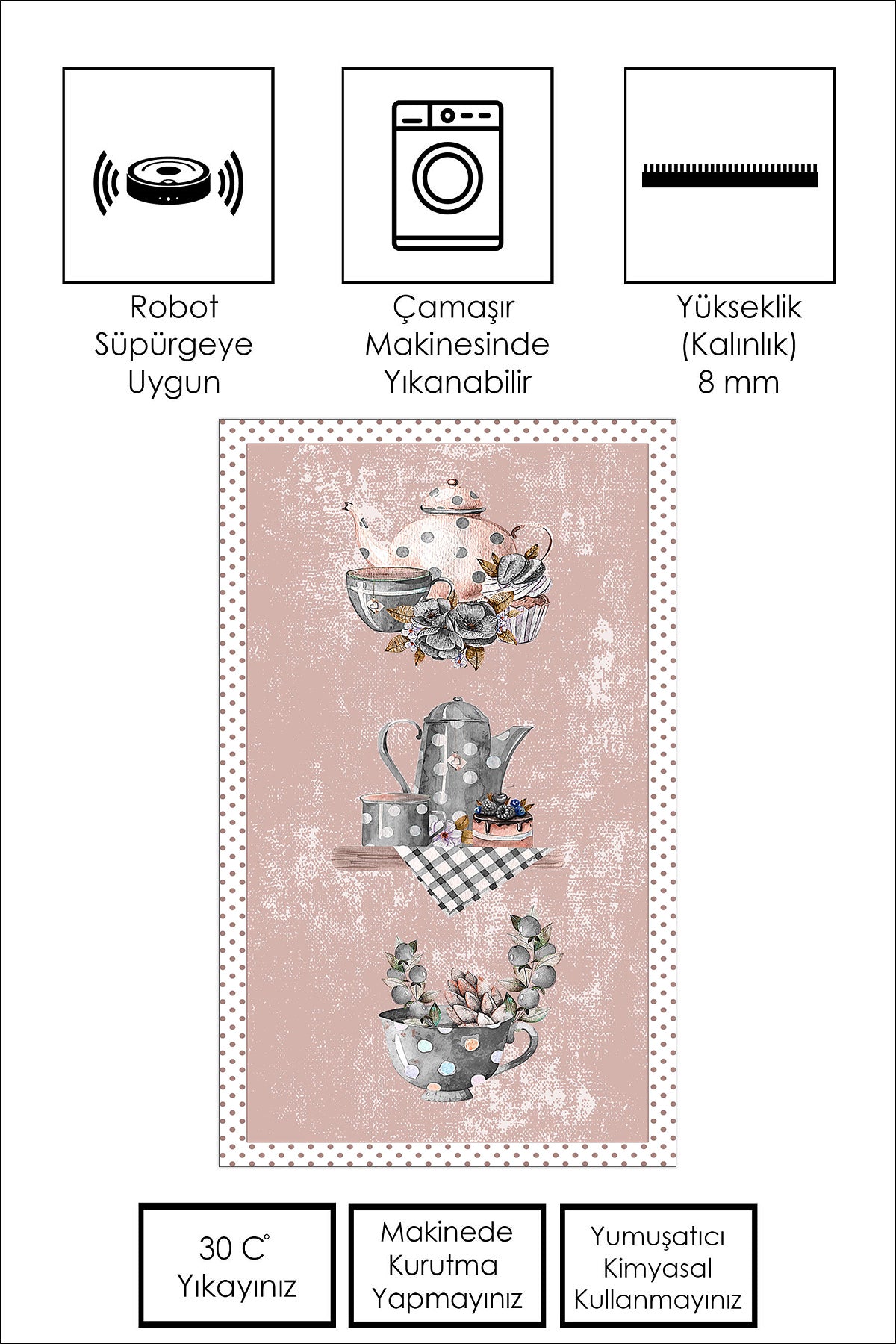 West Home Dijital Baskılı Yıkanabilir Kaymaz Taban Mutfak Halısı-391 Rose