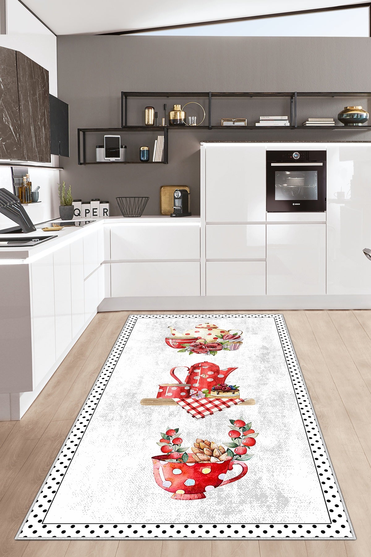 West Home Dijital Baskılı Yıkanabilir Kaymaz Taban Mutfak Halısı-391 White