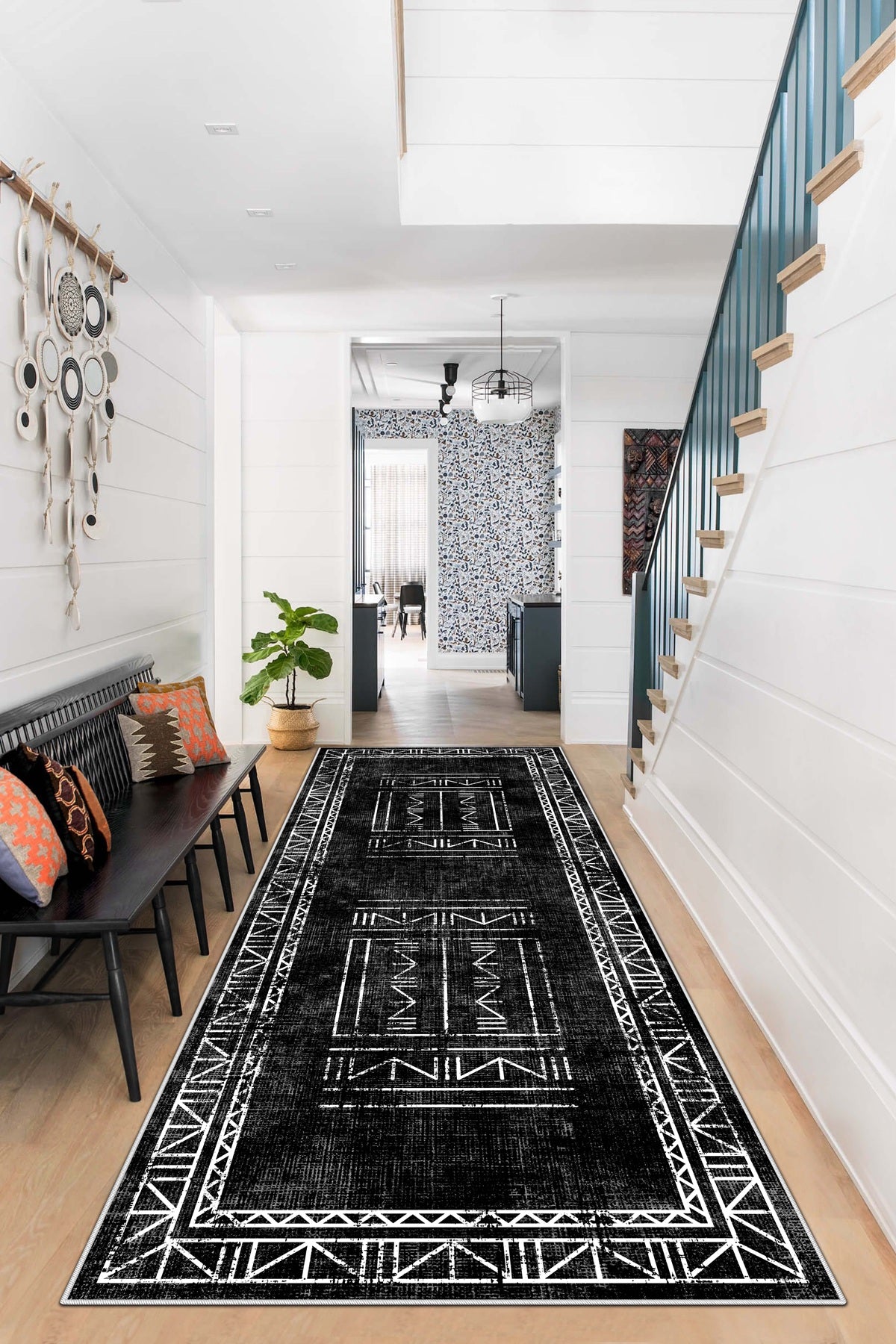 West Home Dijital Baskılı Yıkanabilir Kaymaz Taban Salon, Mutfak ve Yolluk Halısı-435 Black