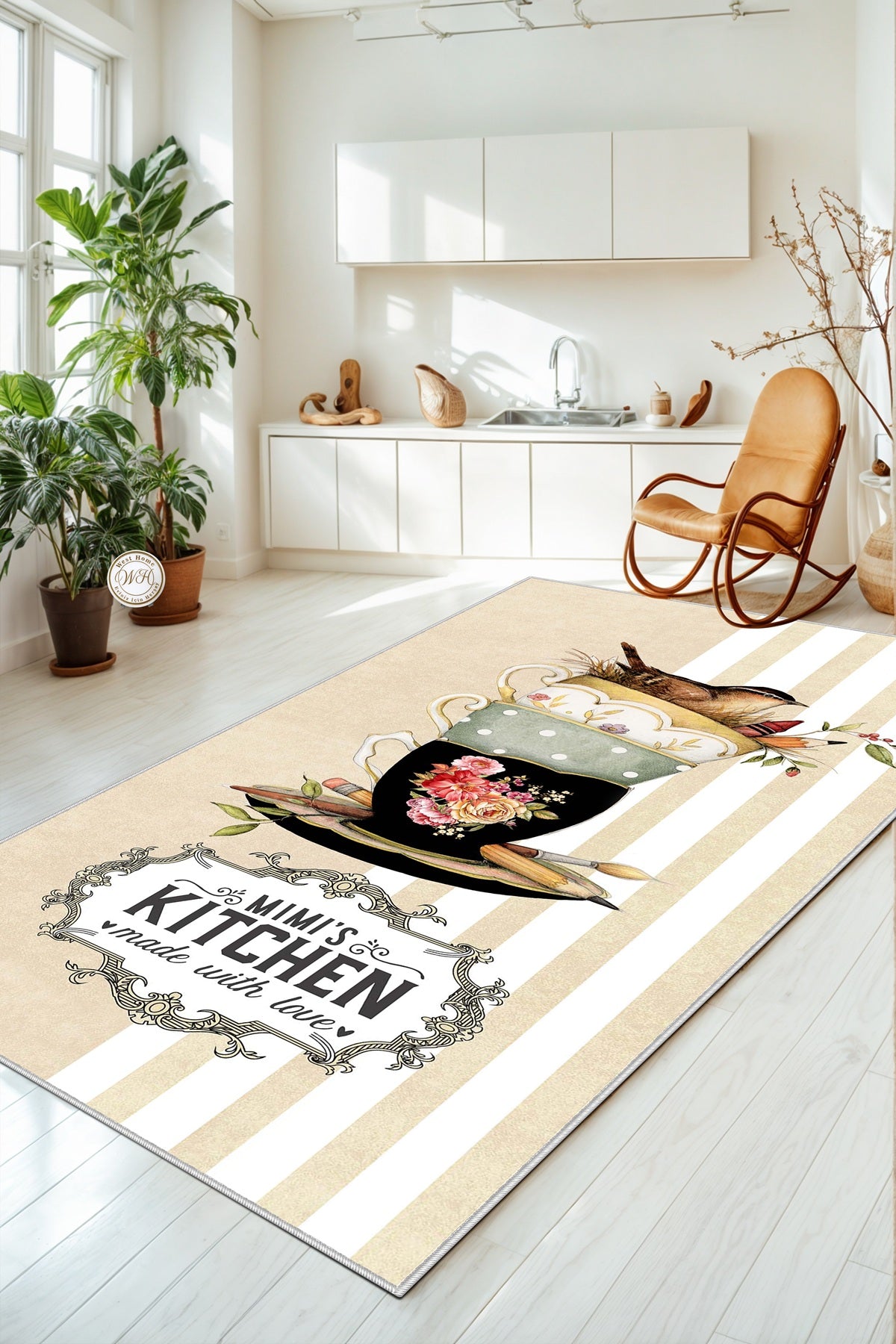 West Home Dijital Baskılı Yıkanabilir Kaymaz Taban Mutfak Halısı-436 Beige