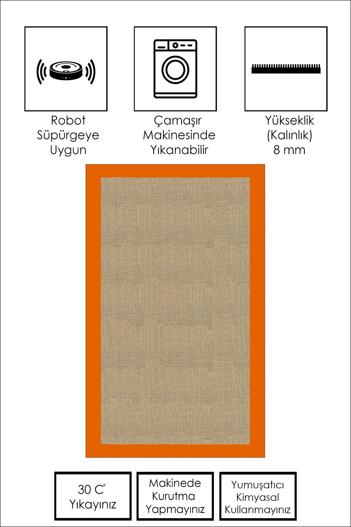 West Home Dijital Baskılı Yıkanabilir Kaymaz Taban Salon, Mutfak ve Yolluk Halısı-455 Orange