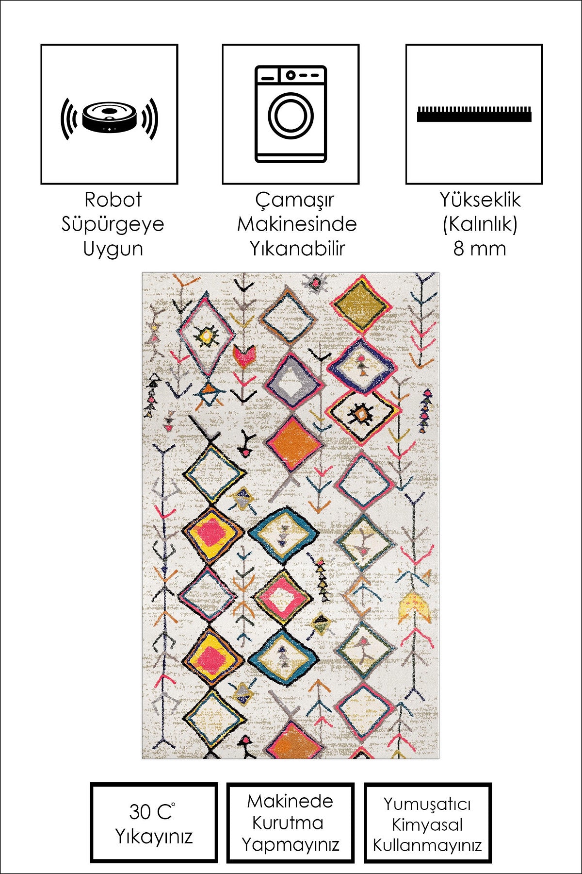 West Home Dijital Baskılı Yıkanabilir Kaymaz Taban Salon, Mutfak ve Yolluk Halısı-470 Multy