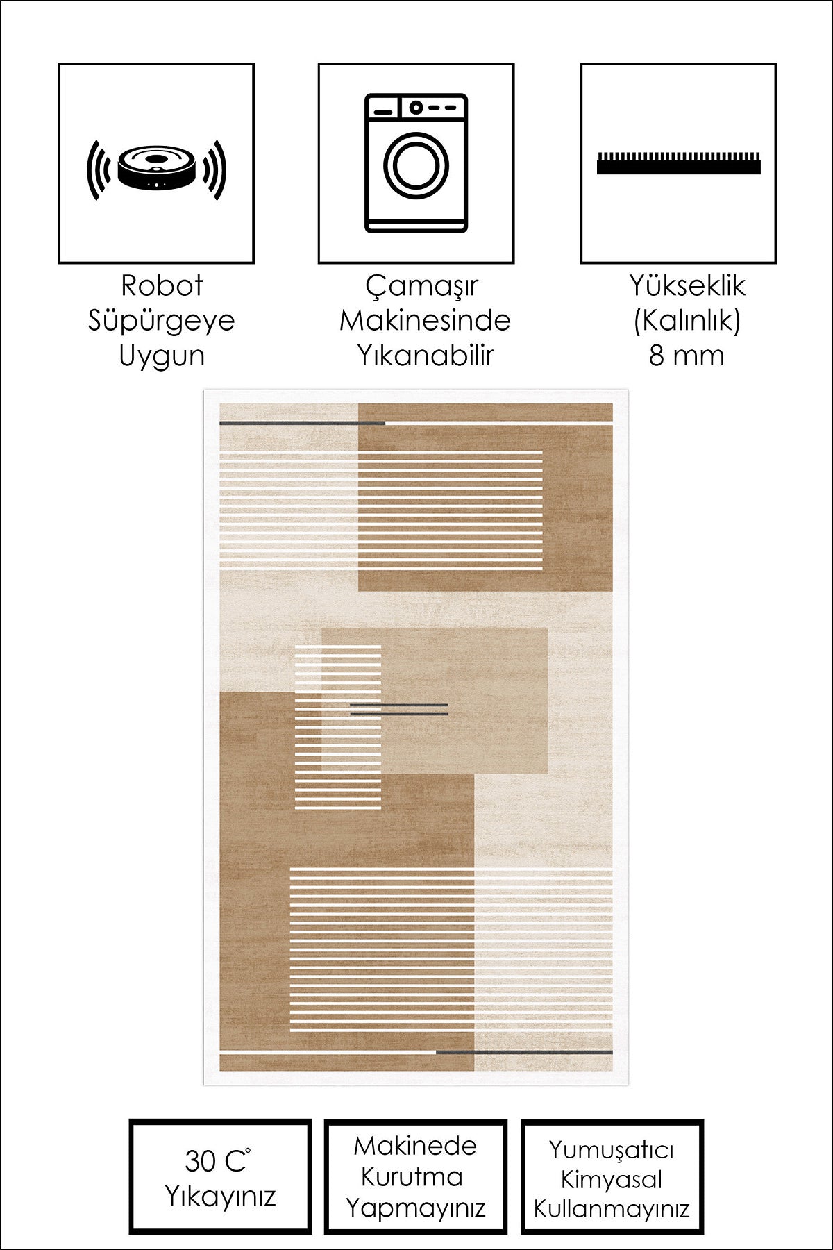 West Home Dijital Baskılı Yıkanabilir Kaymaz Taban Salon, Mutfak ve Yolluk Halısı-615 Beige
