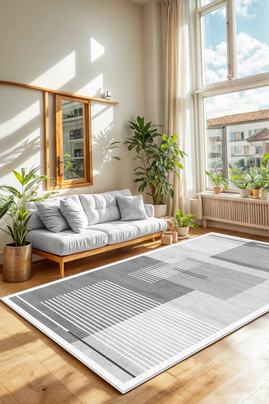 West Home Dijital Baskılı Yıkanabilir Kaymaz Taban Salon, Mutfak ve Yolluk Halısı-615 Grey