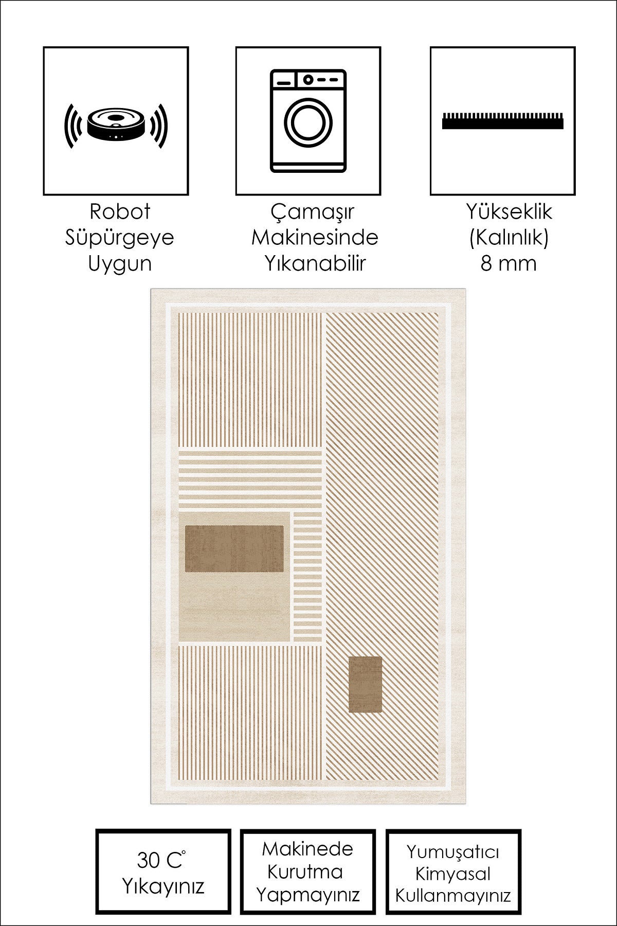 West Home Dijital Baskılı Yıkanabilir Kaymaz Taban Salon, Mutfak ve Yolluk Halısı-616 Beige