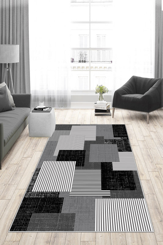 West Home Dijital Baskılı Yıkanabilir Kaymaz Taban Salon, Mutfak ve Yolluk Halısı-457 Black