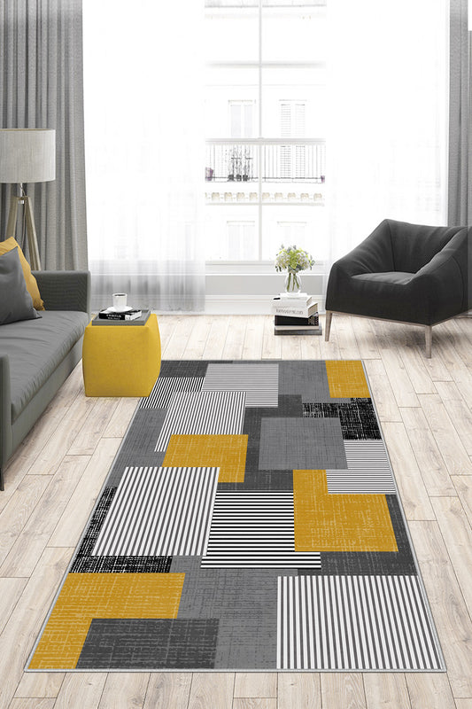 West Home Dijital Baskılı Yıkanabilir Kaymaz Taban Salon, Mutfak ve Yolluk Halısı-457 Gold