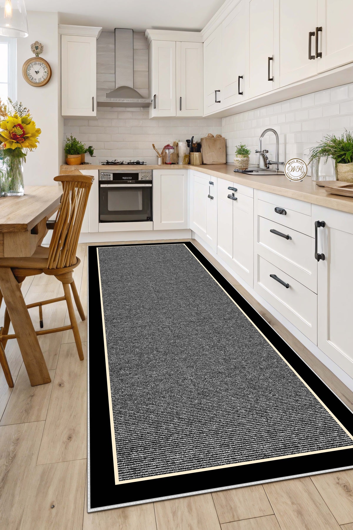 West Home Dijital Baskılı Yıkanabilir Kaymaz Taban Salon, Mutfak ve Yolluk Halısı-478 Grey