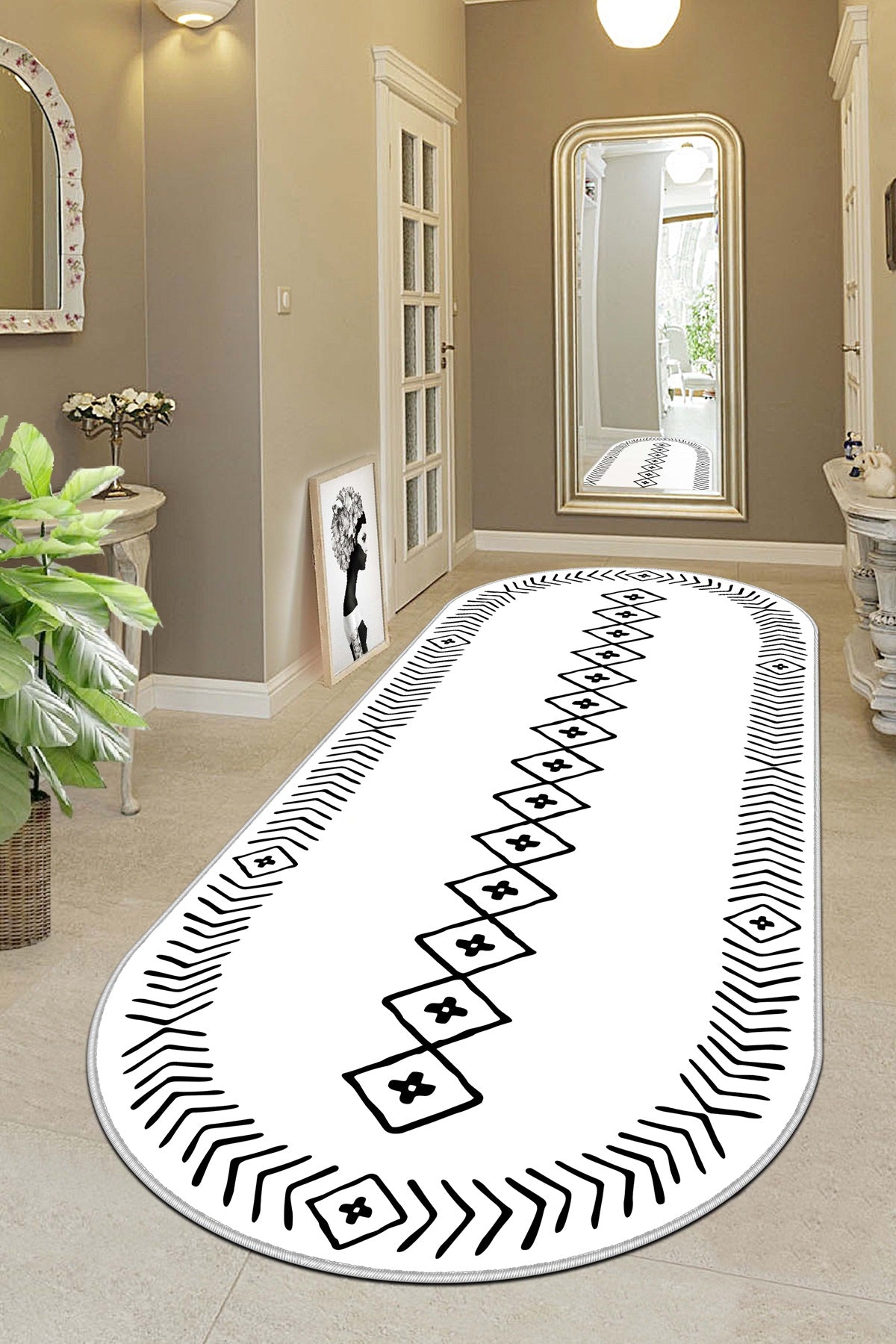 West Home Dijital Baskılı Yıkanabilir Kaymaz Taban Salon, Mutfak ve Yolluk Halısı-375 White
