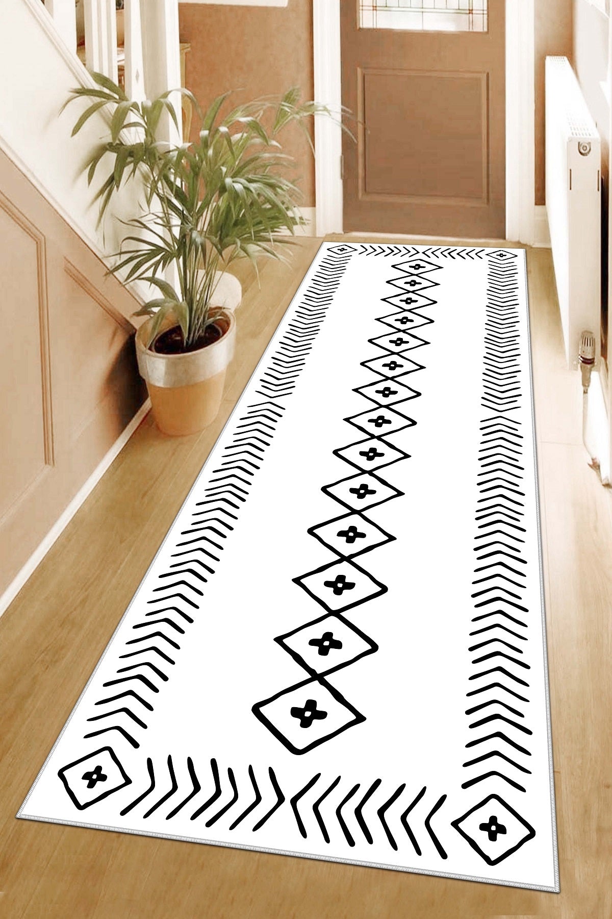 West Home Dijital Baskılı Yıkanabilir Kaymaz Taban Salon, Mutfak ve Yolluk Halısı-375 White