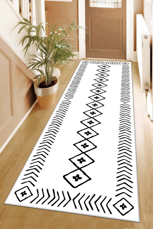 West Home Dijital Baskılı Yıkanabilir Kaymaz Taban Salon, Mutfak ve Yolluk Halısı-375 White