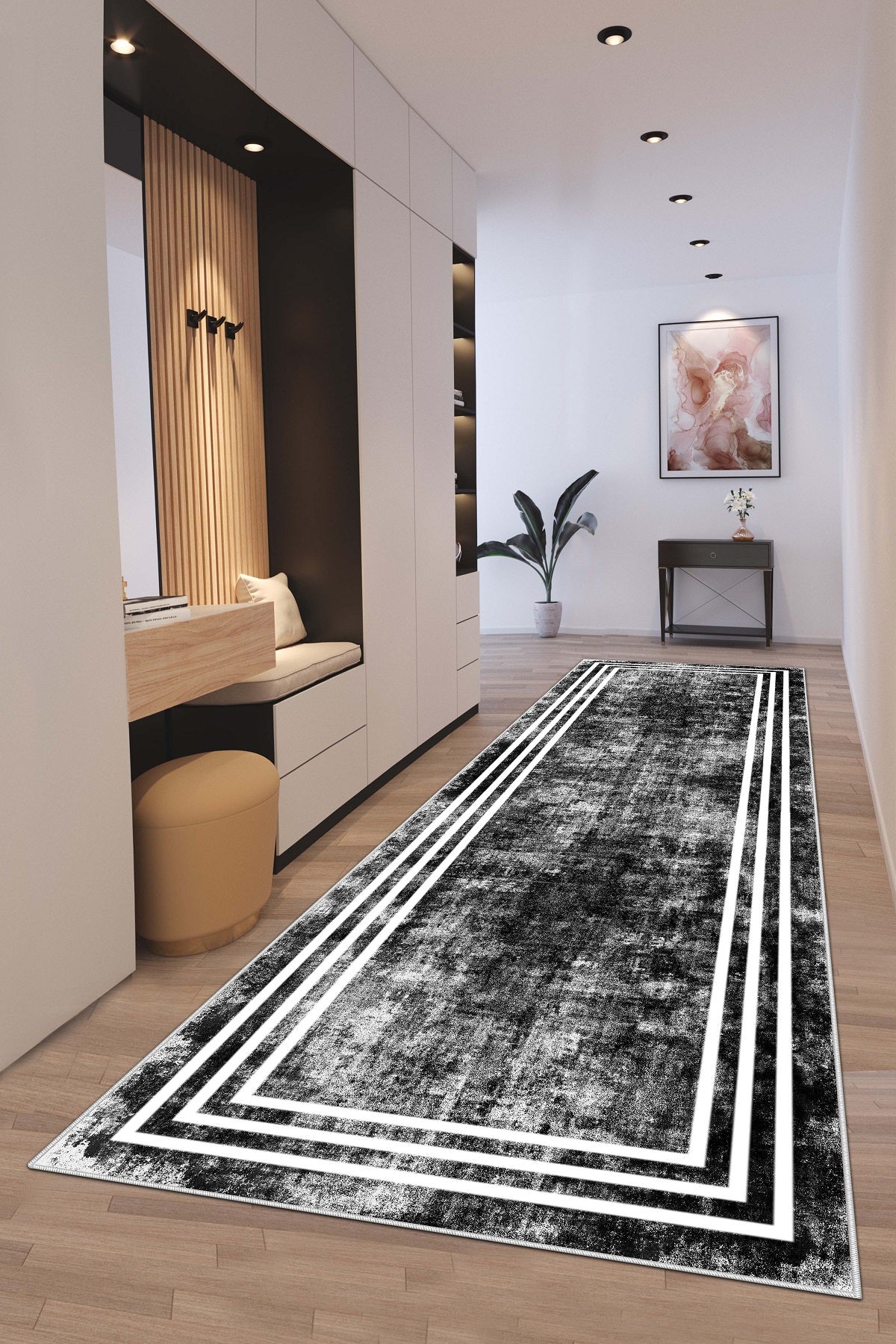 West Home Dijital Baskılı Yıkanabilir Kaymaz Taban Salon, Mutfak ve Yolluk Halısı-413 Black