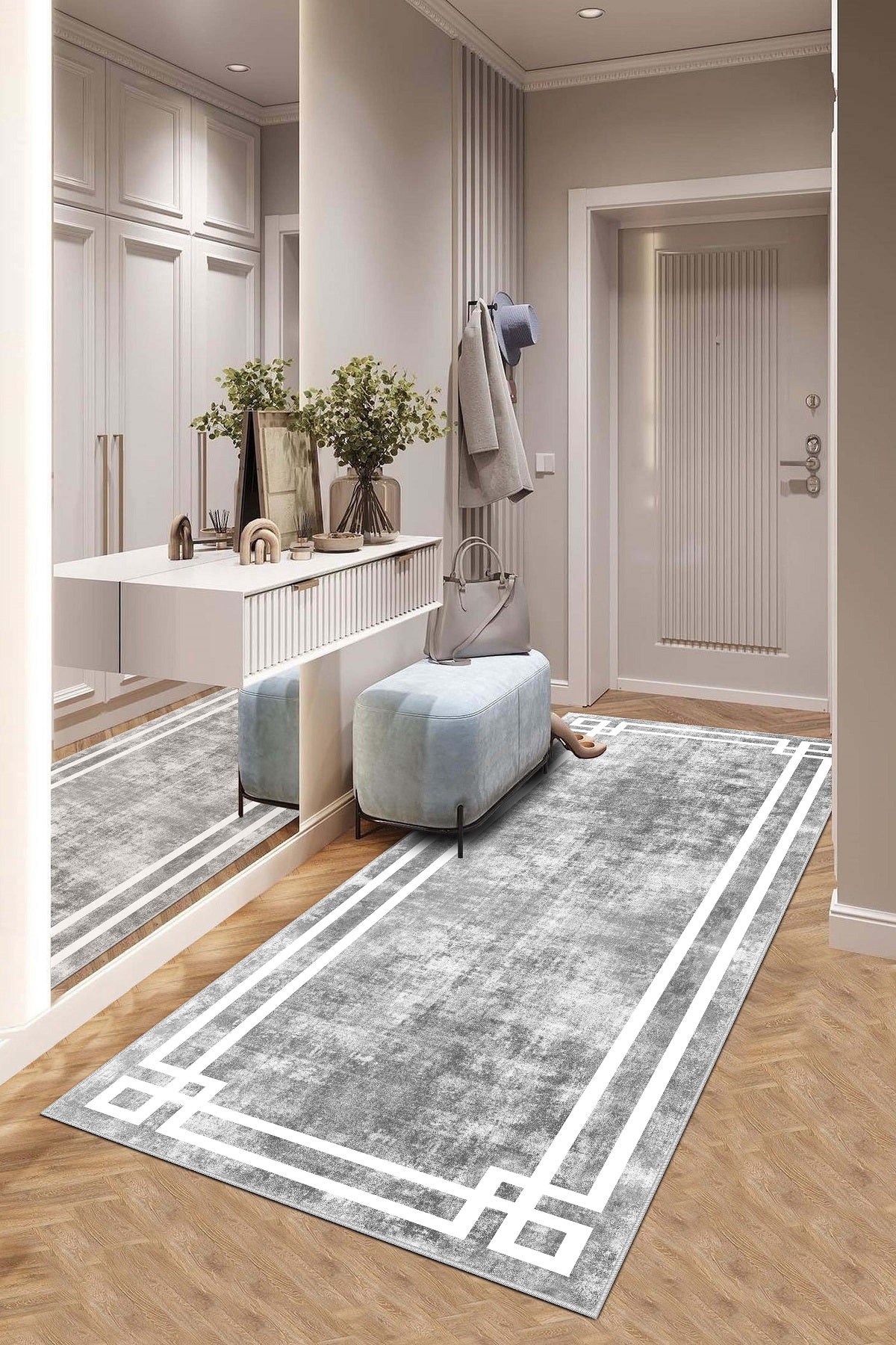 West Home Dijital Baskılı Yıkanabilir Kaymaz Taban Salon, Mutfak ve Yolluk Halısı-422 Grey