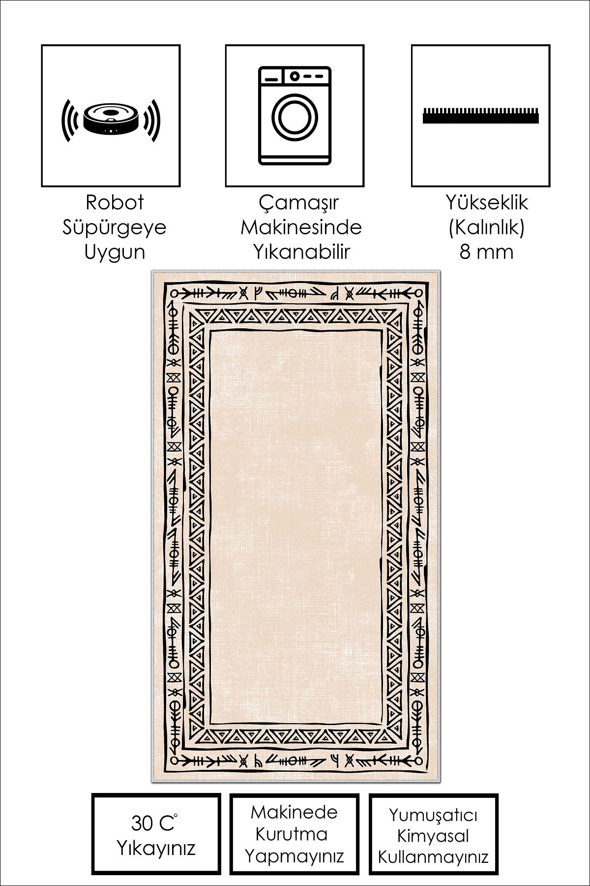 West Home Dijital Baskılı Yıkanabilir Kaymaz Taban Salon, Mutfak ve Yolluk Halısı-440 Beige