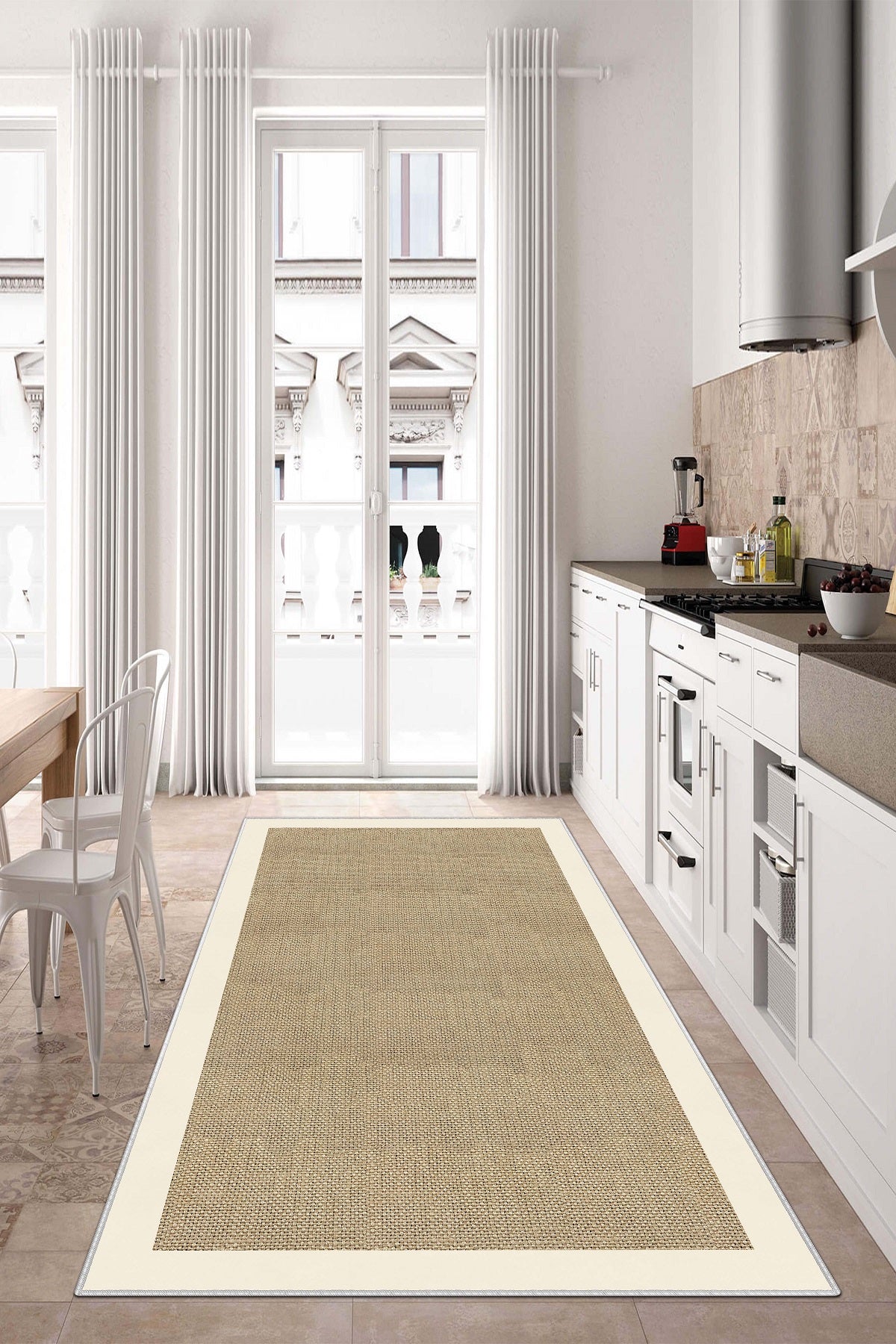West Home Dijital Baskılı Yıkanabilir Kaymaz Taban Salon, Mutfak ve Yolluk Halısı-455 Beige