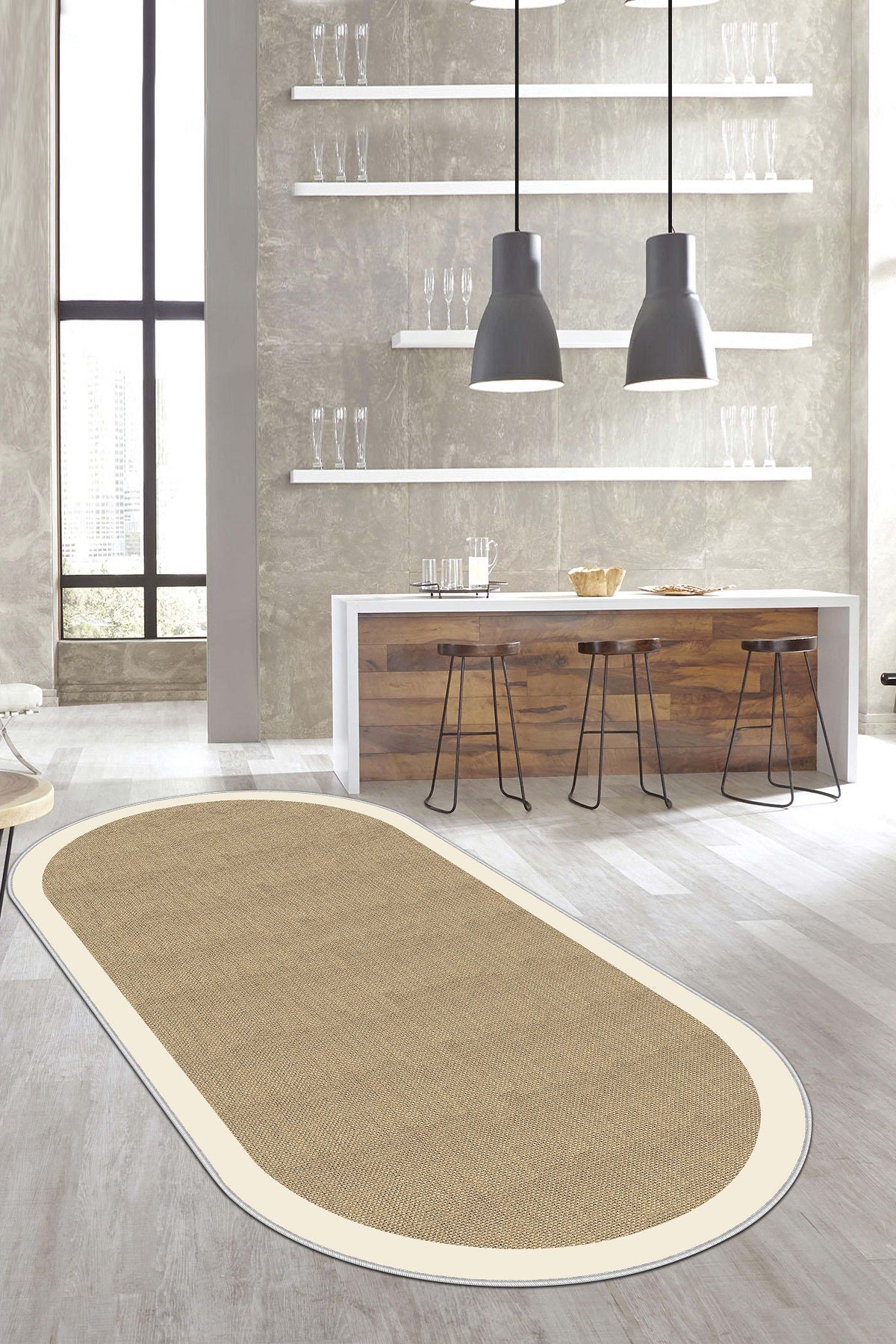 West Home Dijital Baskılı Yıkanabilir Kaymaz Taban Salon, Mutfak ve Yolluk Halısı-455 Beige