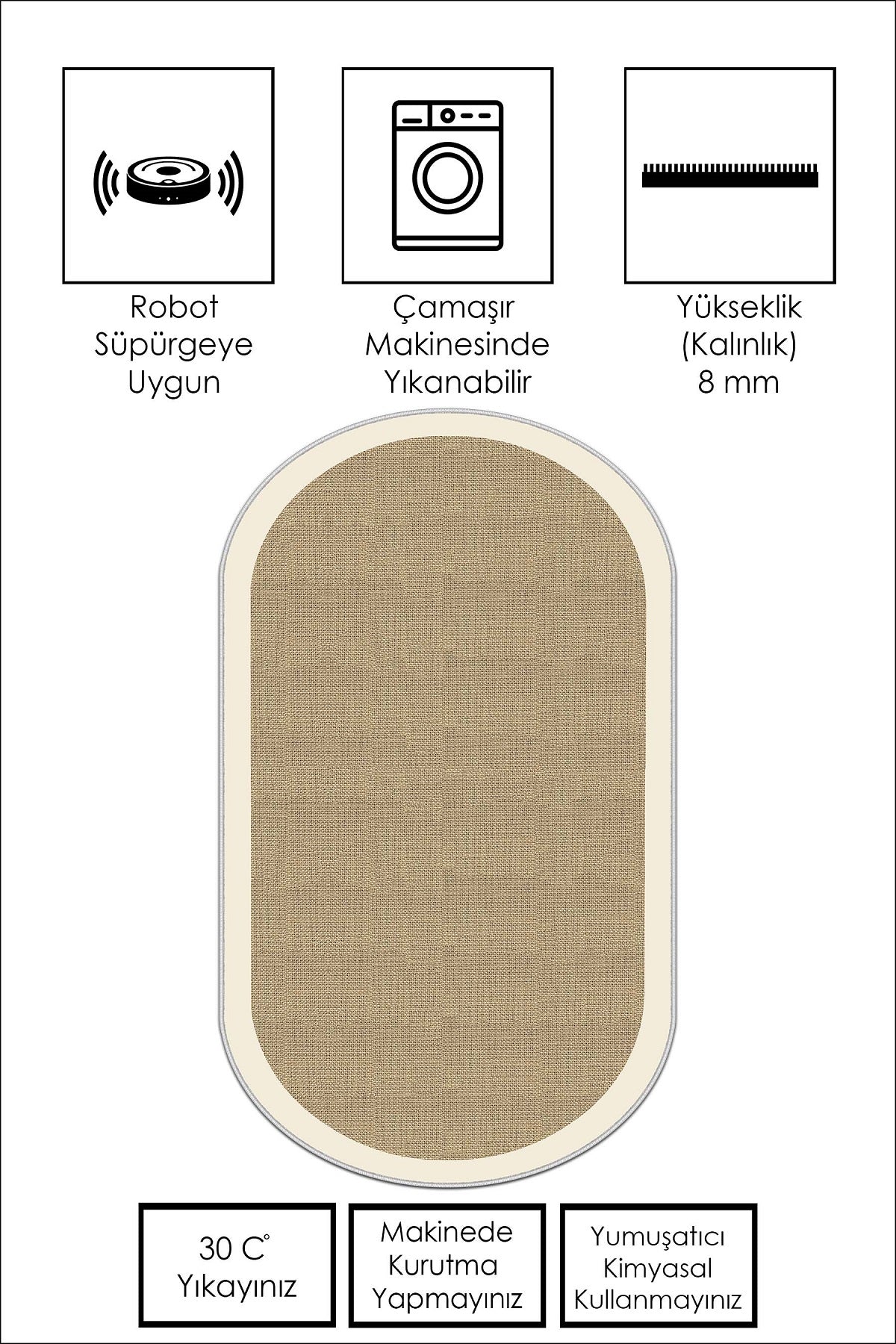West Home Dijital Baskılı Yıkanabilir Kaymaz Taban Salon, Mutfak ve Yolluk Halısı-455 Beige