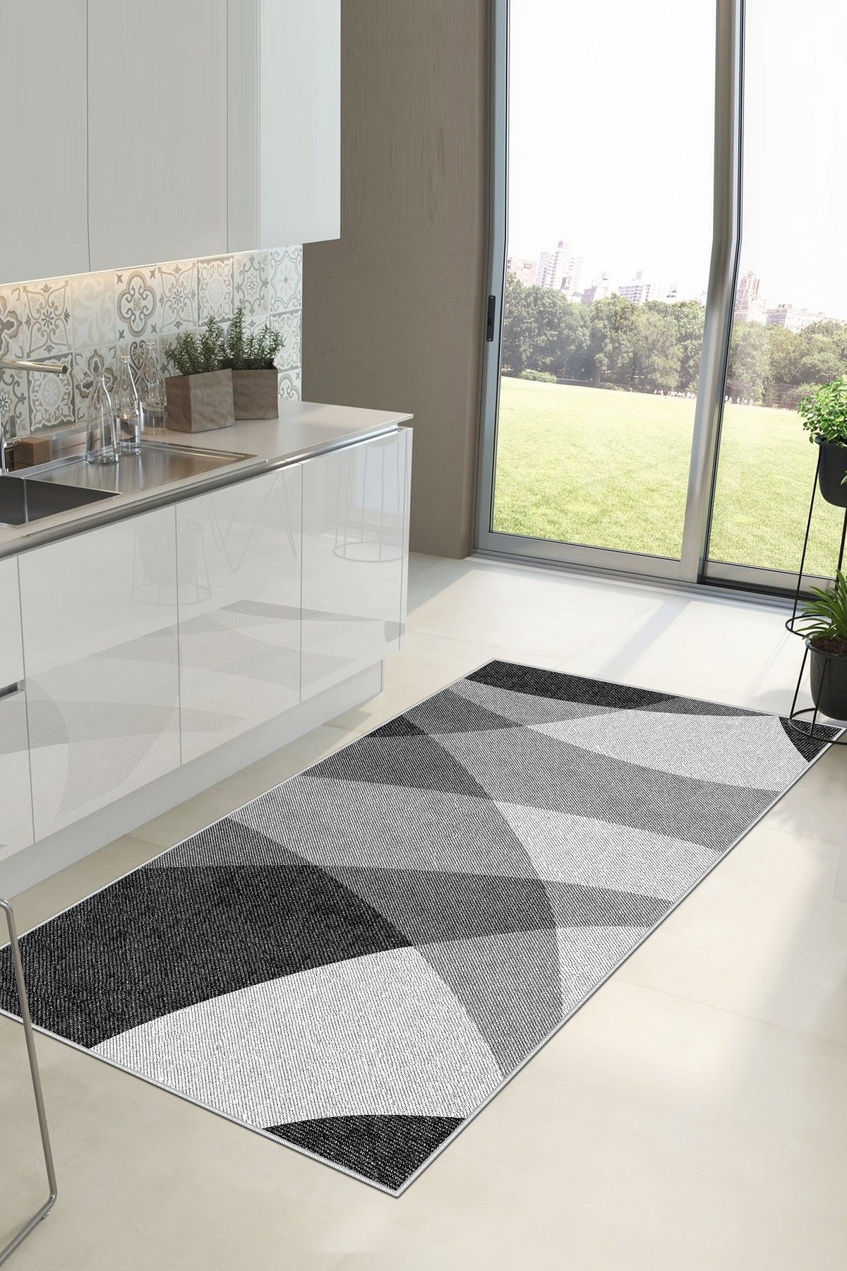 West Home Dijital Baskılı Yıkanabilir Kaymaz Taban Salon, Mutfak ve Yolluk Halısı-460 Black