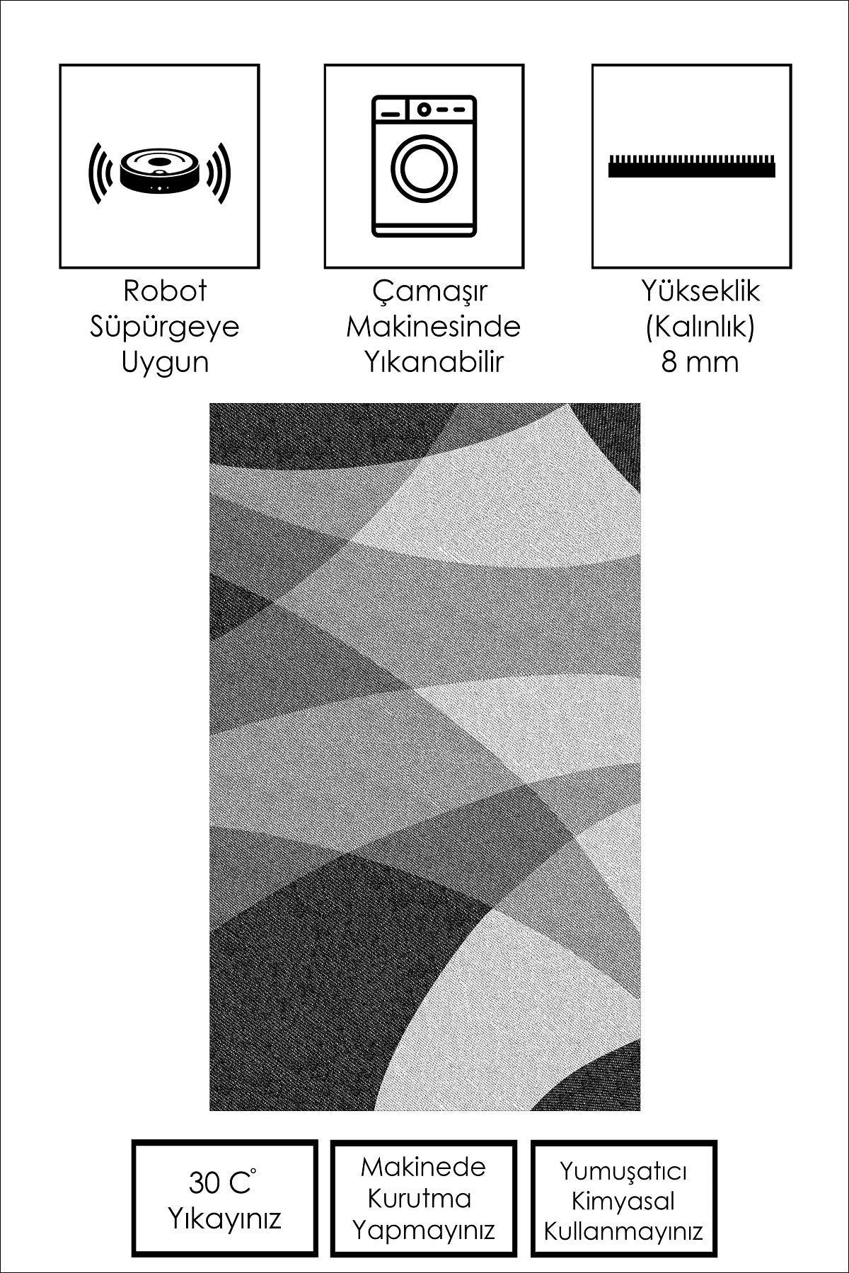 West Home Dijital Baskılı Yıkanabilir Kaymaz Taban Salon, Mutfak ve Yolluk Halısı-460 Black