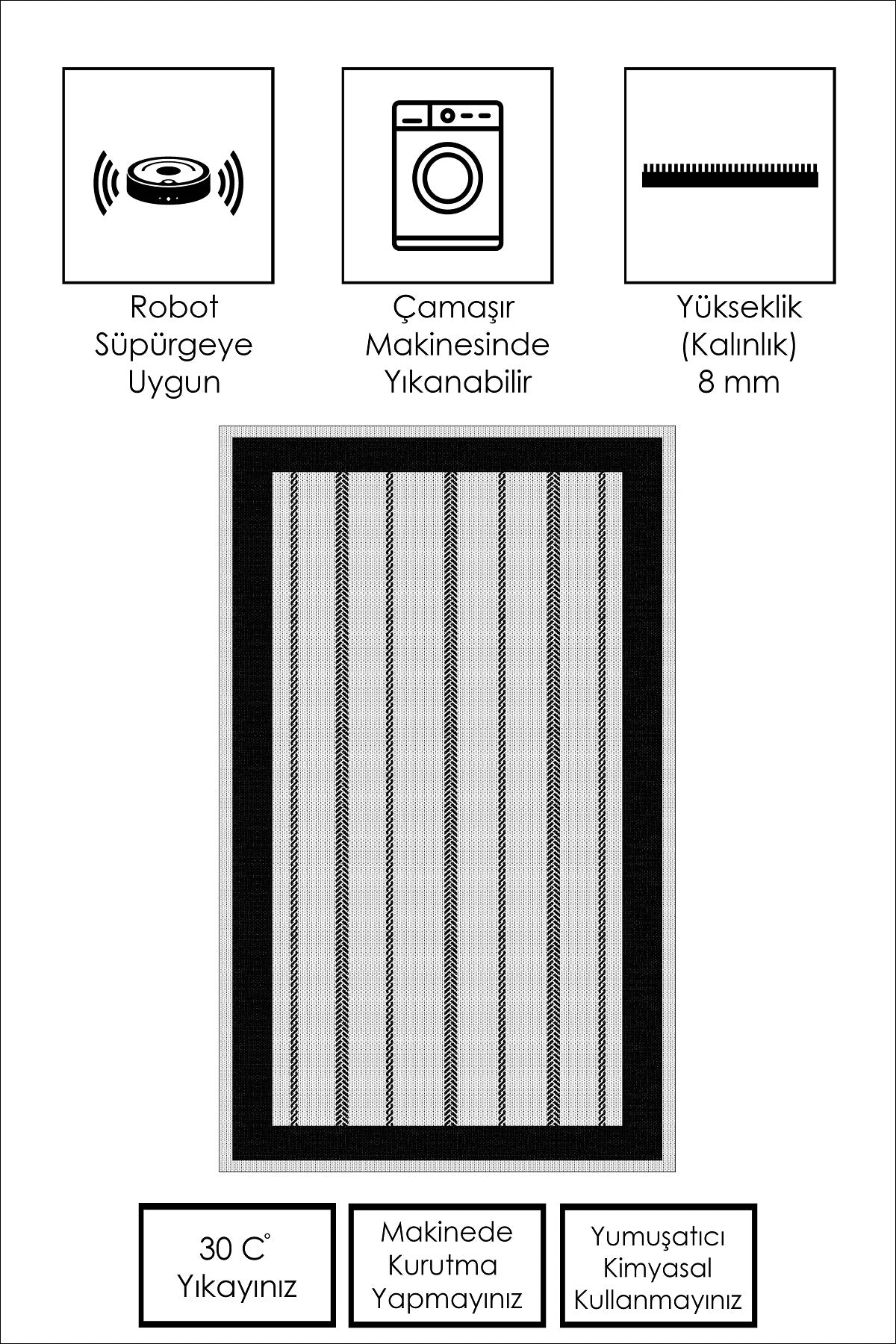 West Home Dijital Baskılı Yıkanabilir Kaymaz Taban Salon, Mutfak ve Yolluk Halısı-477 White
