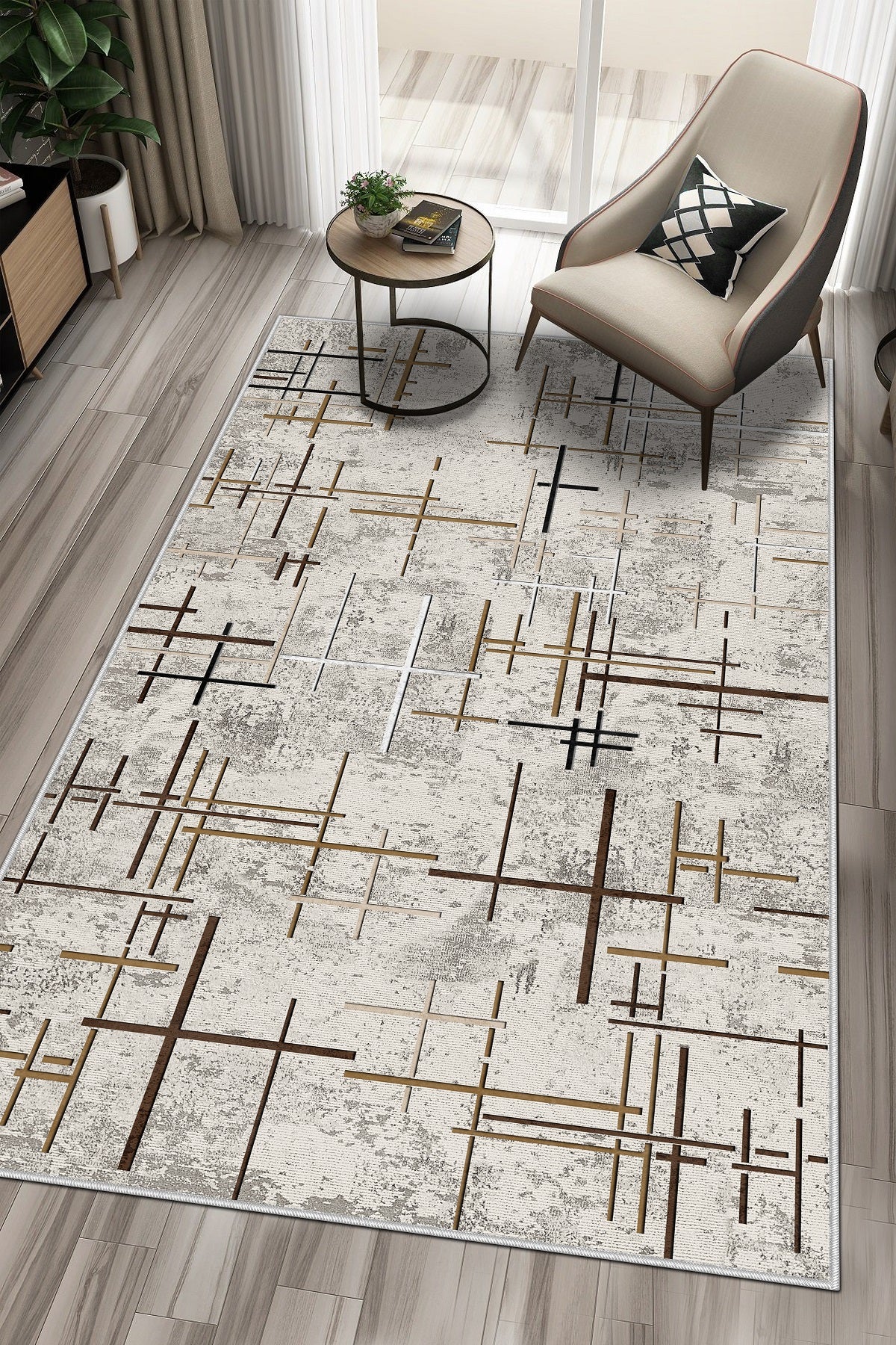 West Home Dijital Baskılı Yıkanabilir Kaymaz Taban Salon, Mutfak ve Yolluk Halısı-488 Beige