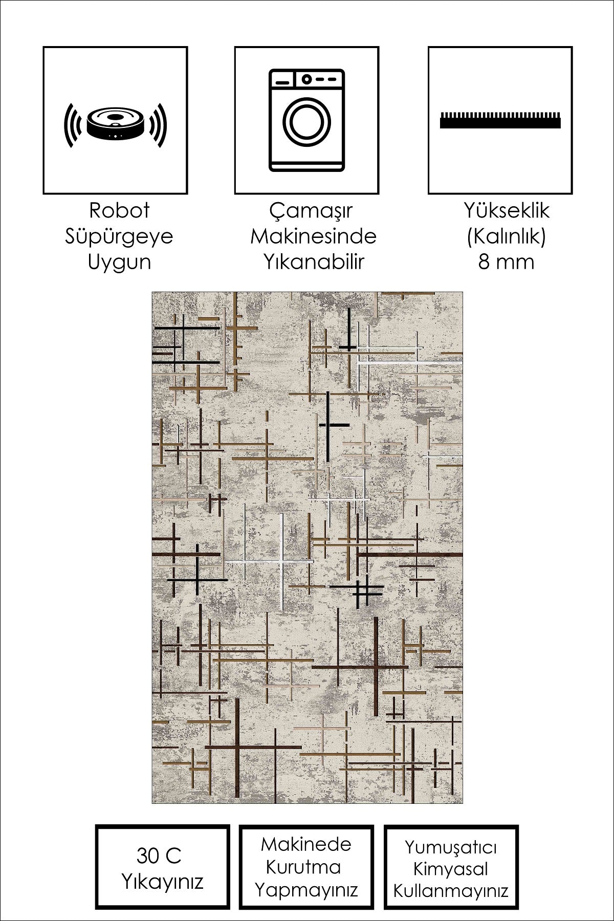 West Home Dijital Baskılı Yıkanabilir Kaymaz Taban Salon, Mutfak ve Yolluk Halısı-488 Beige