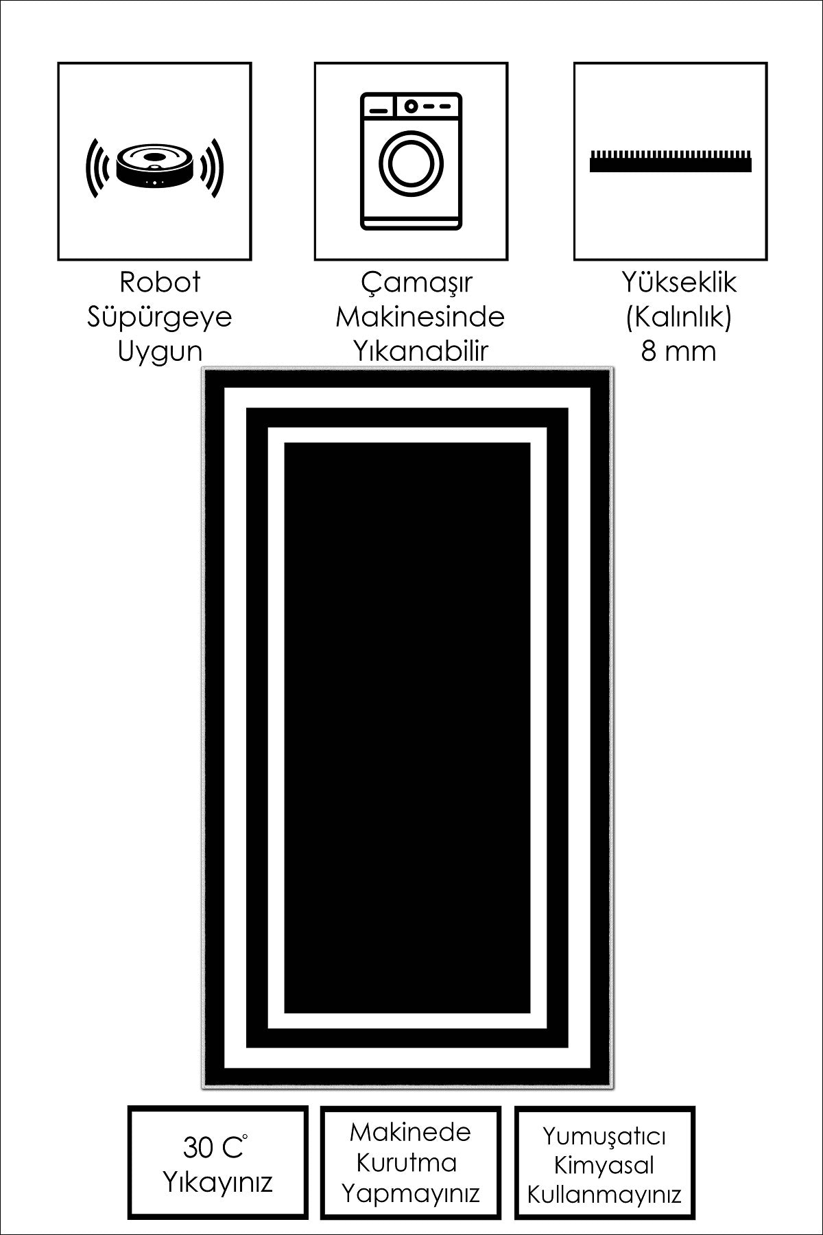 West Home Dijital Baskılı Yıkanabilir Kaymaz Taban Salon, Mutfak ve Yolluk Halısı-496 Black
