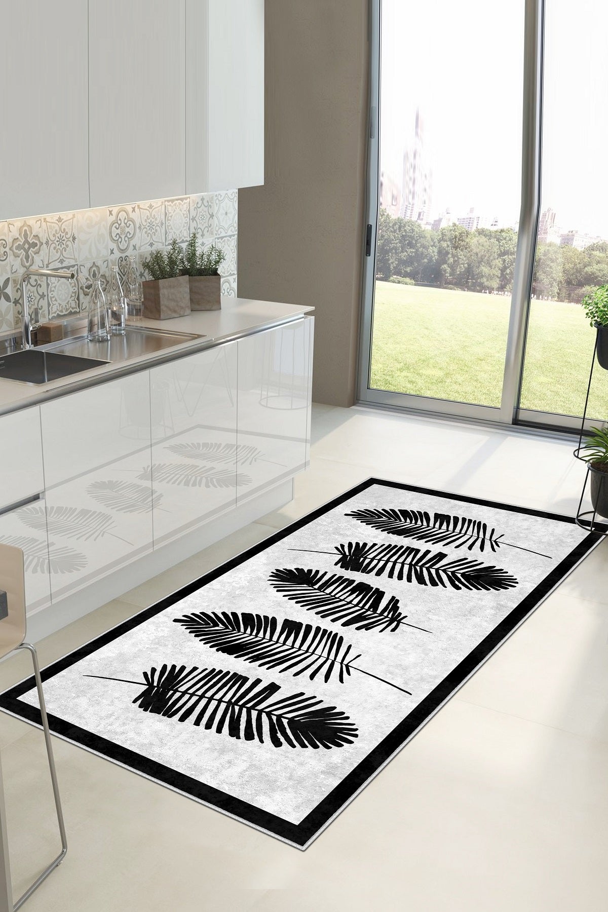 West Home Dijital Baskılı Yıkanabilir Kaymaz Taban Salon, Mutfak ve Yolluk Halısı-501 White