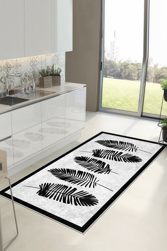 West Home Dijital Baskılı Yıkanabilir Kaymaz Taban Salon, Mutfak ve Yolluk Halısı-501 White