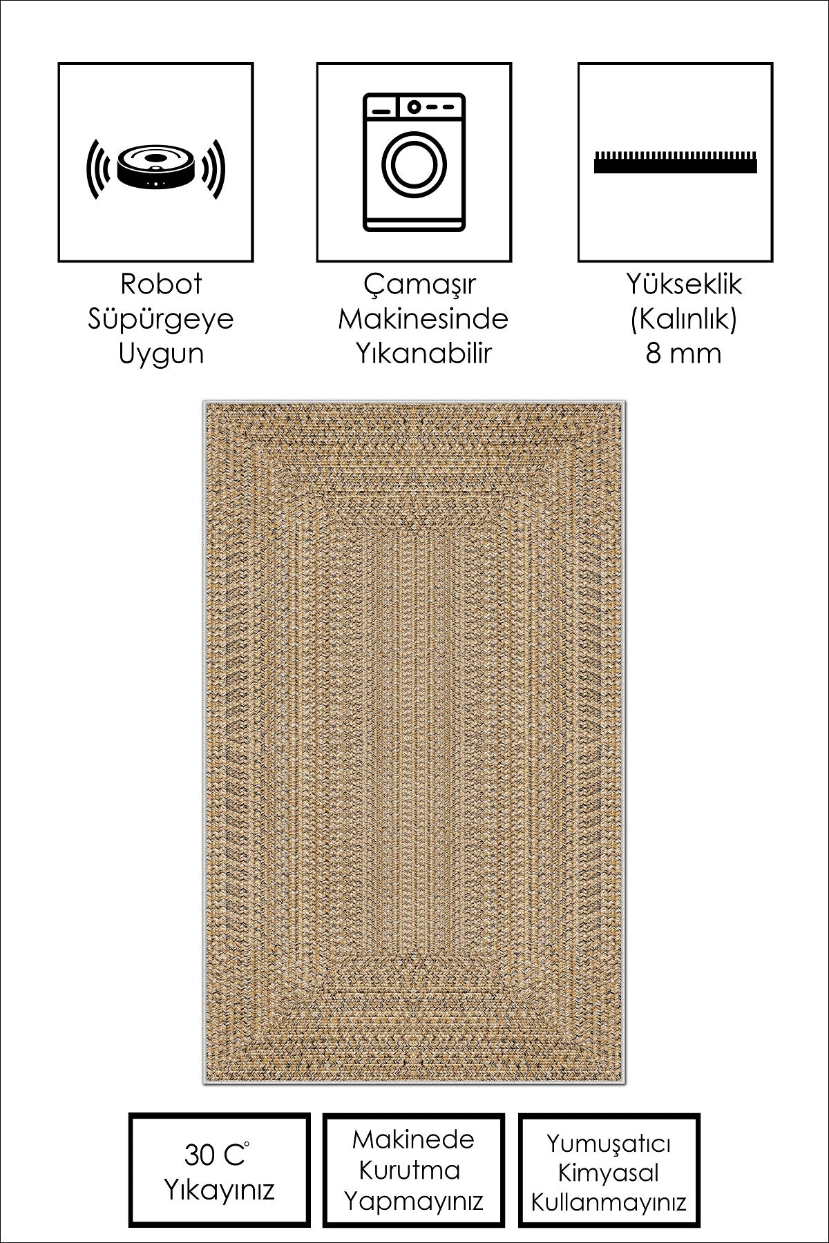West Home Dijital Baskılı Yıkanabilir Kaymaz Taban Salon, Mutfak ve Yolluk Halısı-560 Beige
