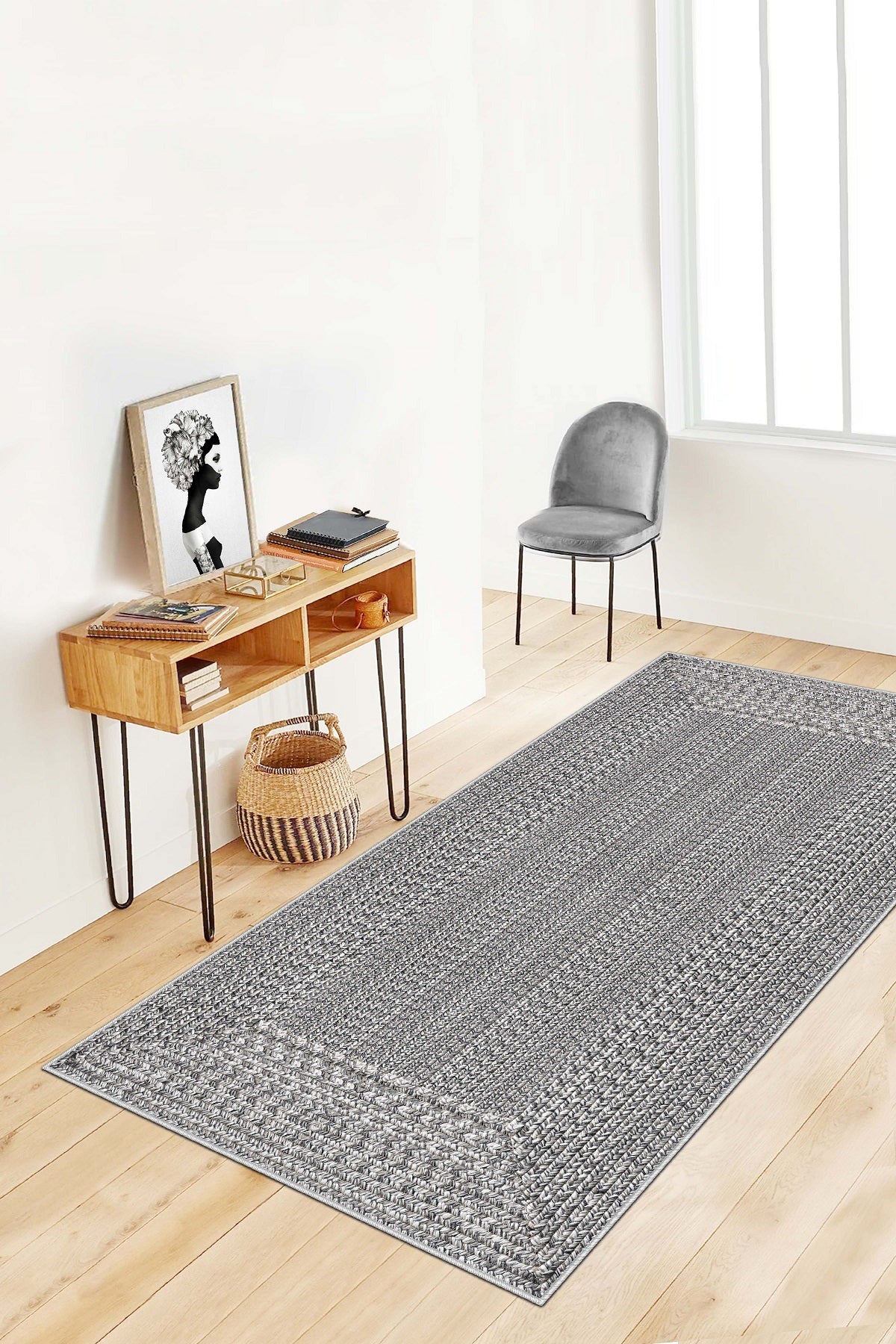 West Home Dijital Baskılı Yıkanabilir Kaymaz Taban Salon, Mutfak ve Yolluk Halısı-560 Grey