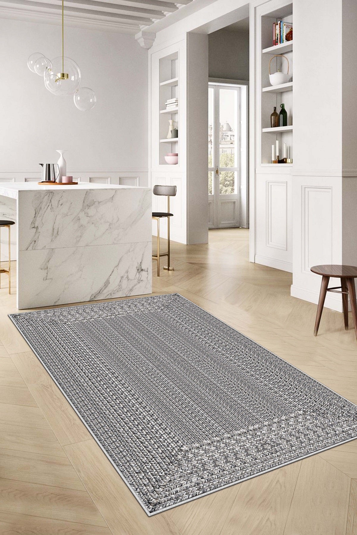 West Home Dijital Baskılı Yıkanabilir Kaymaz Taban Salon, Mutfak ve Yolluk Halısı-560 Grey