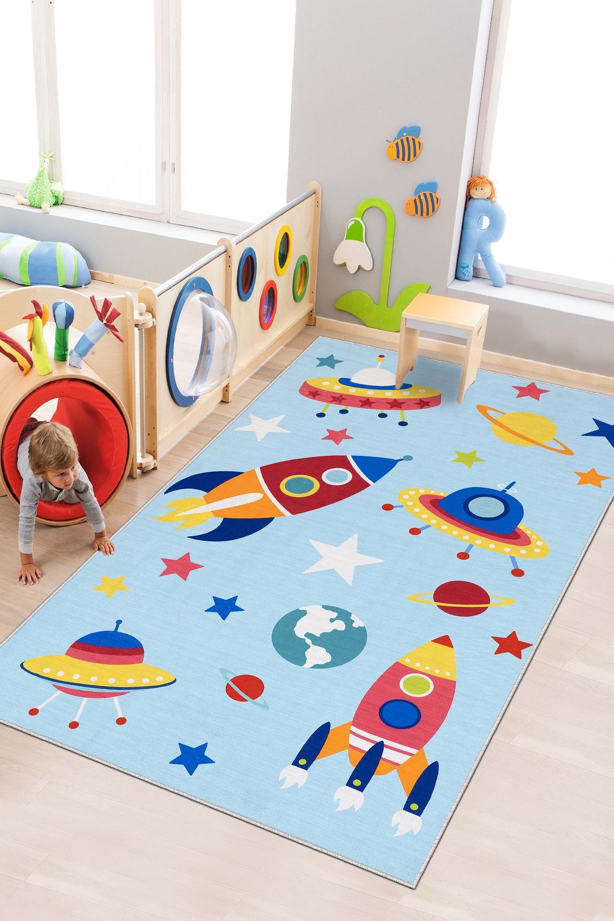 West Home Makinede Yıkanabilir, Çocuk Halısı-565 Blue