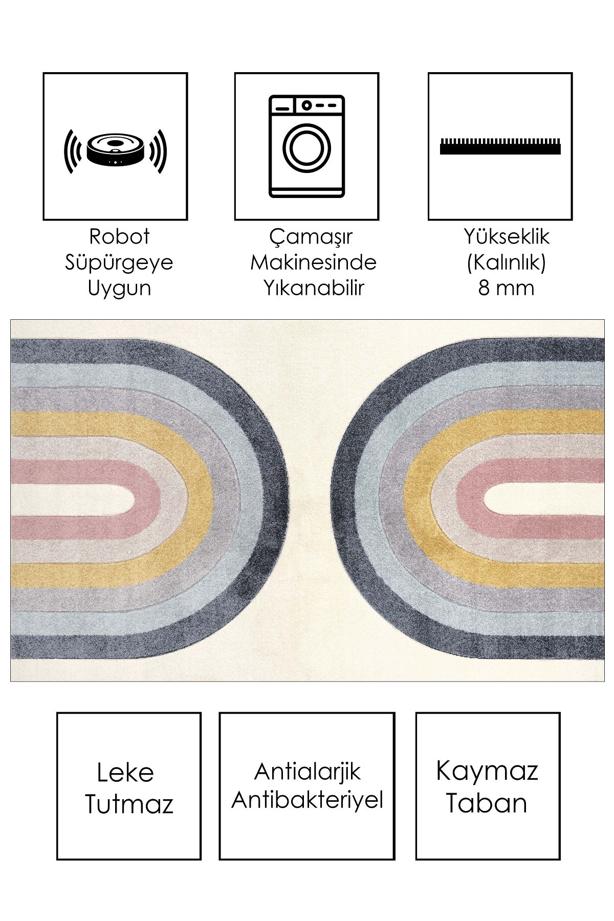 West Home Dijital Baskılı Yıkanabilir Kaymaz Taban Çocuk Halısı-572 Beige
