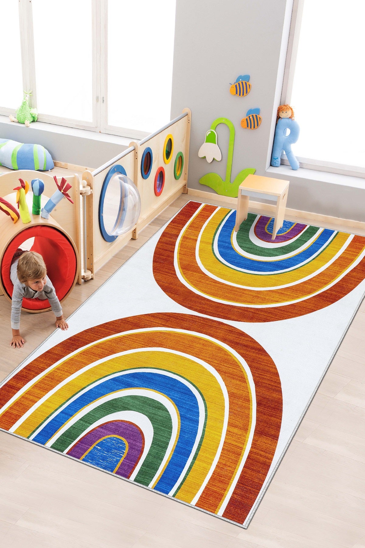West Home Dijital Baskılı Yıkanabilir Kaymaz Taban Çocuk Halısı-573 Multy