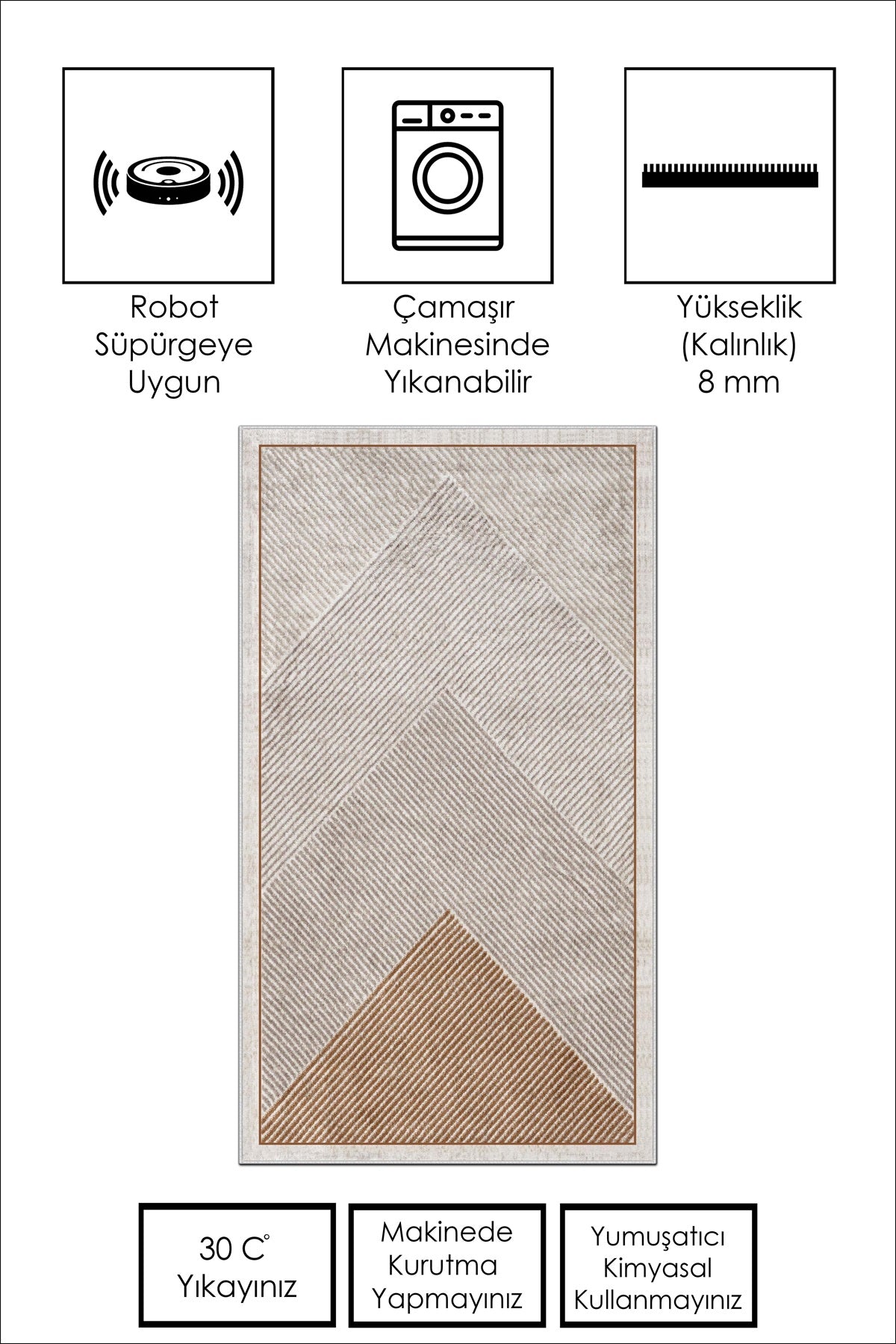 West Home Dijital Baskılı Yıkanabilir Kaymaz Taban Salon, Mutfak ve Yolluk Halısı-586 Sand