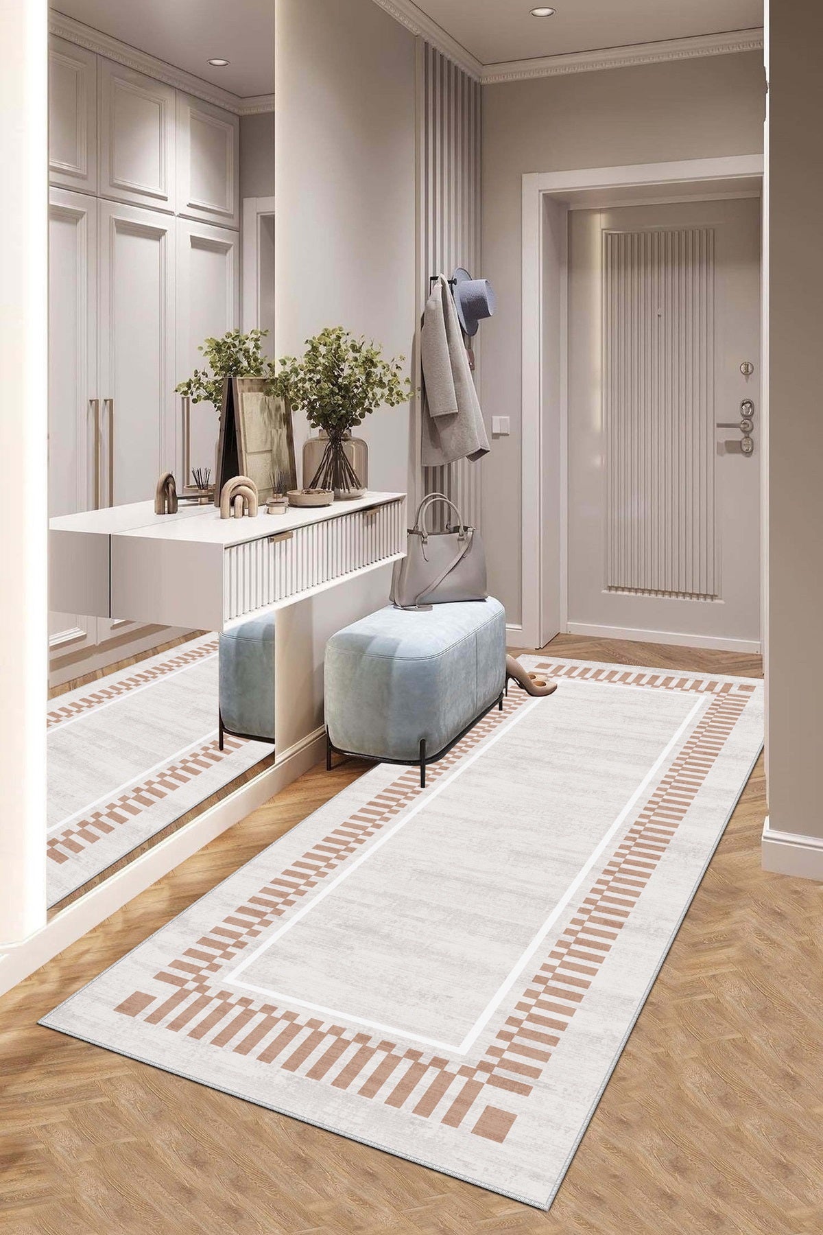 West Home Dijital Baskılı Yıkanabilir Kaymaz Taban Salon, Mutfak ve Yolluk Halısı-596 Beige