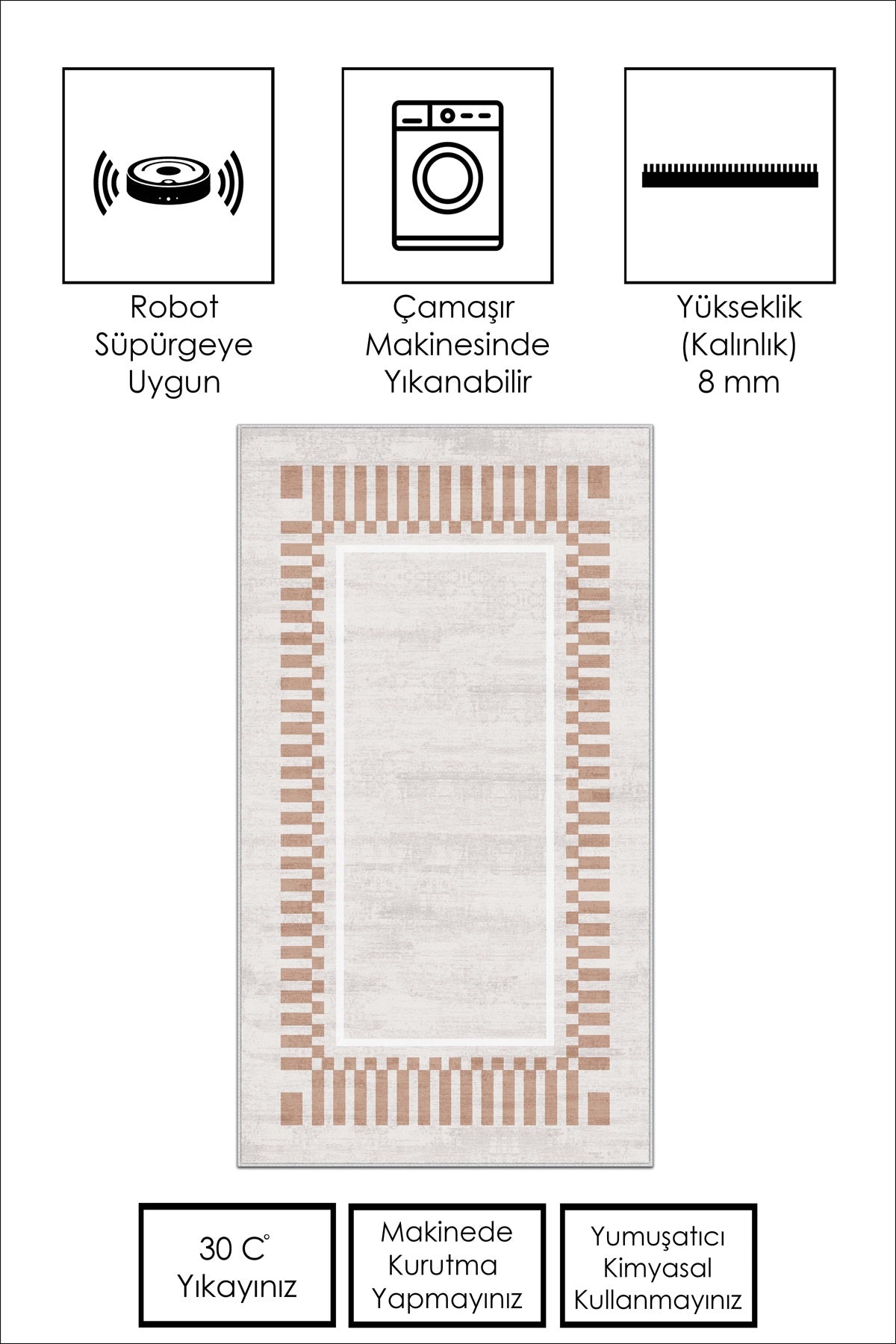 West Home Dijital Baskılı Yıkanabilir Kaymaz Taban Salon, Mutfak ve Yolluk Halısı-596 Beige