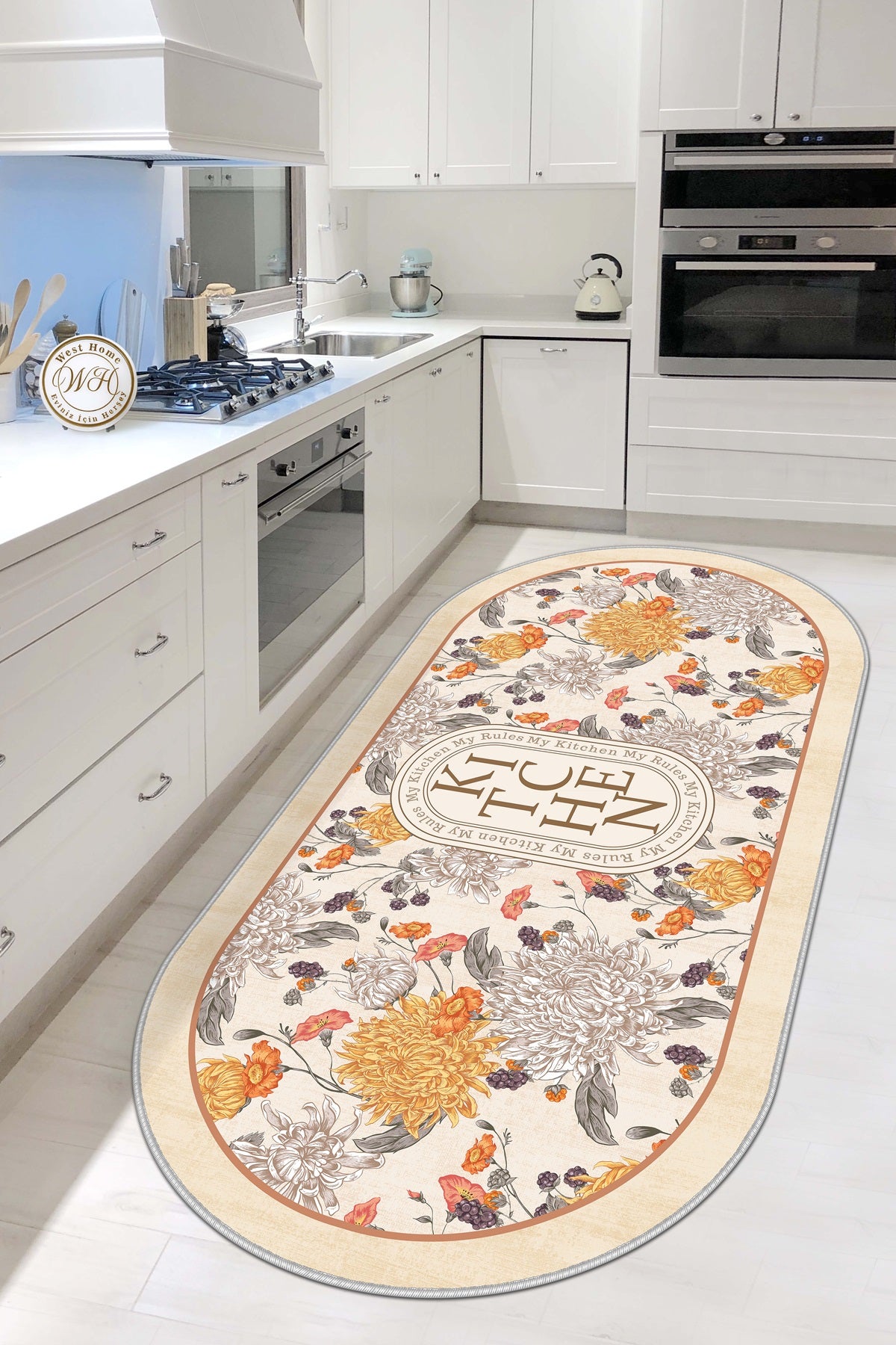West Home Dijital Baskılı Yıkanabilir Kaymaz Taban Mutfak Halısı-598 Beige