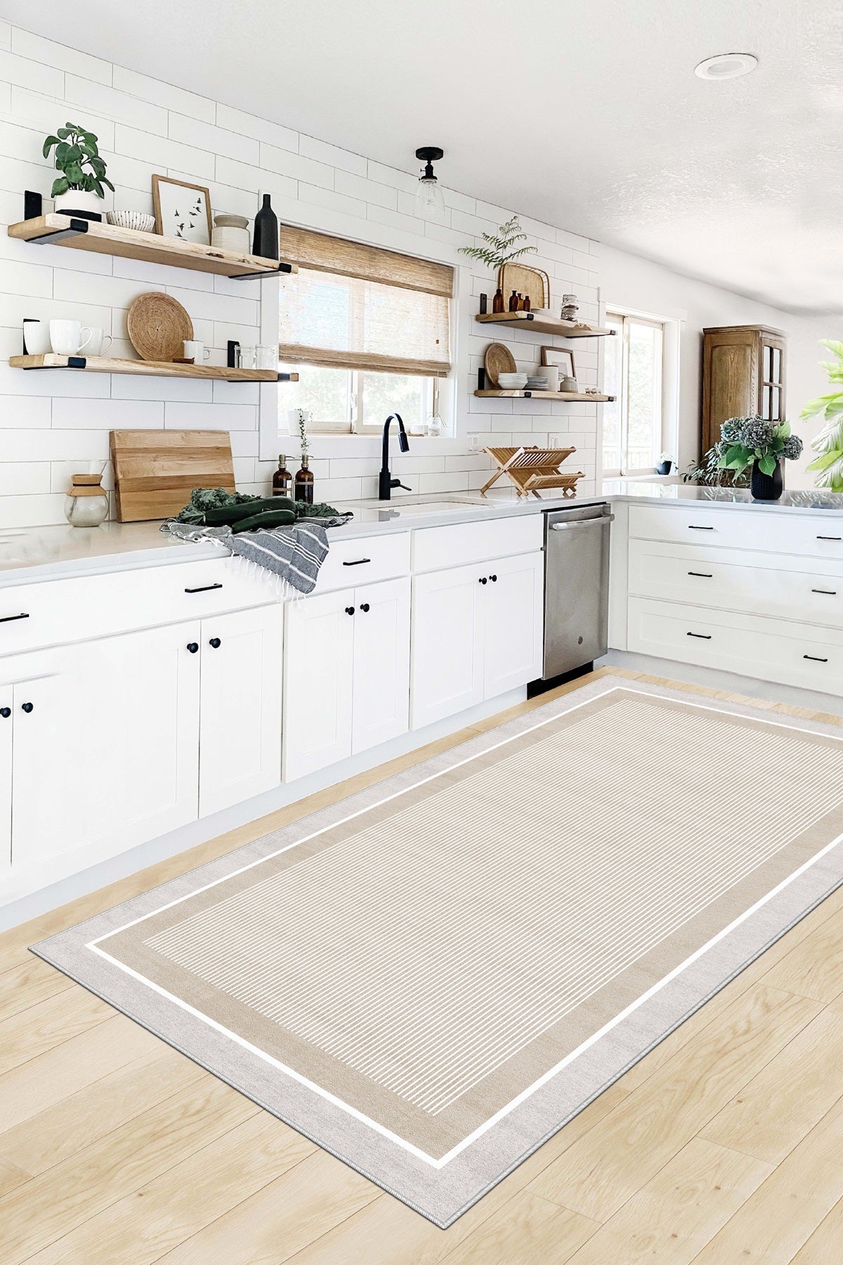 West Home Dijital Baskılı Yıkanabilir Kaymaz Taban Salon, Mutfak ve Yolluk Halısı-600 Beige