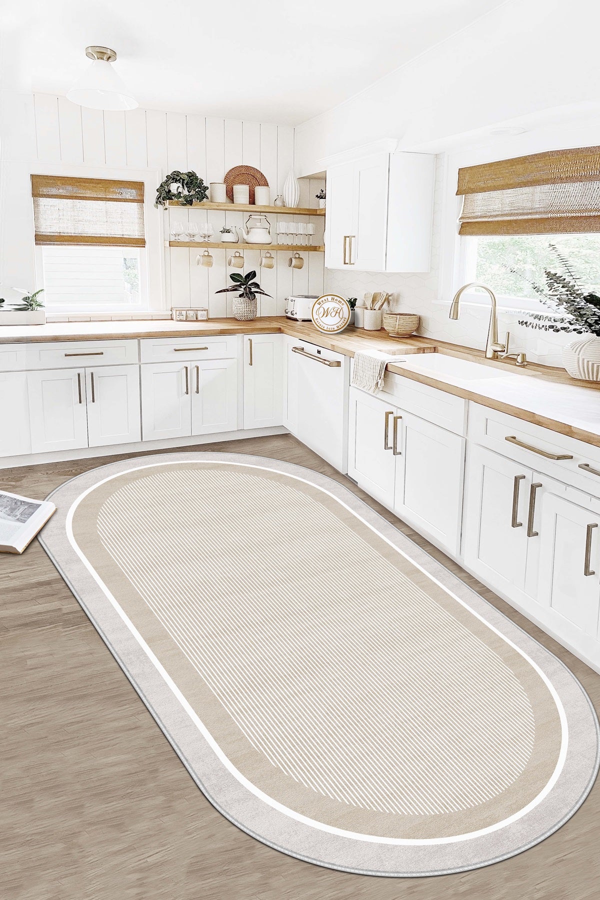 West Home Dijital Baskılı Yıkanabilir Kaymaz Taban Salon, Mutfak ve Yolluk Halısı-600 Beige
