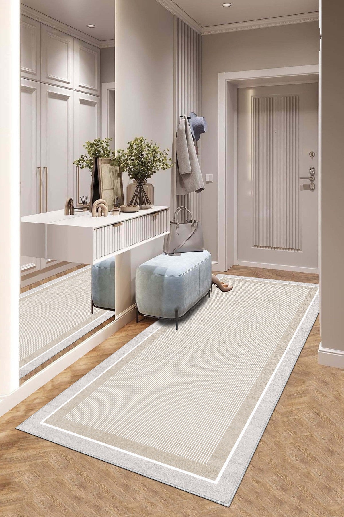 West Home Dijital Baskılı Yıkanabilir Kaymaz Taban Salon, Mutfak ve Yolluk Halısı-600 Beige