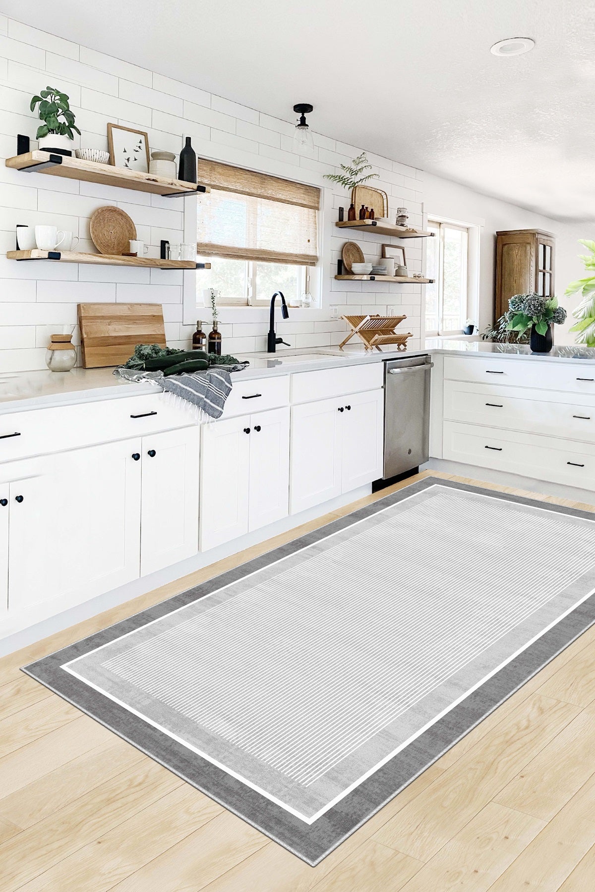 West Home Dijital Baskılı Yıkanabilir Kaymaz Taban Salon, Mutfak ve Yolluk Halısı-600 Grey
