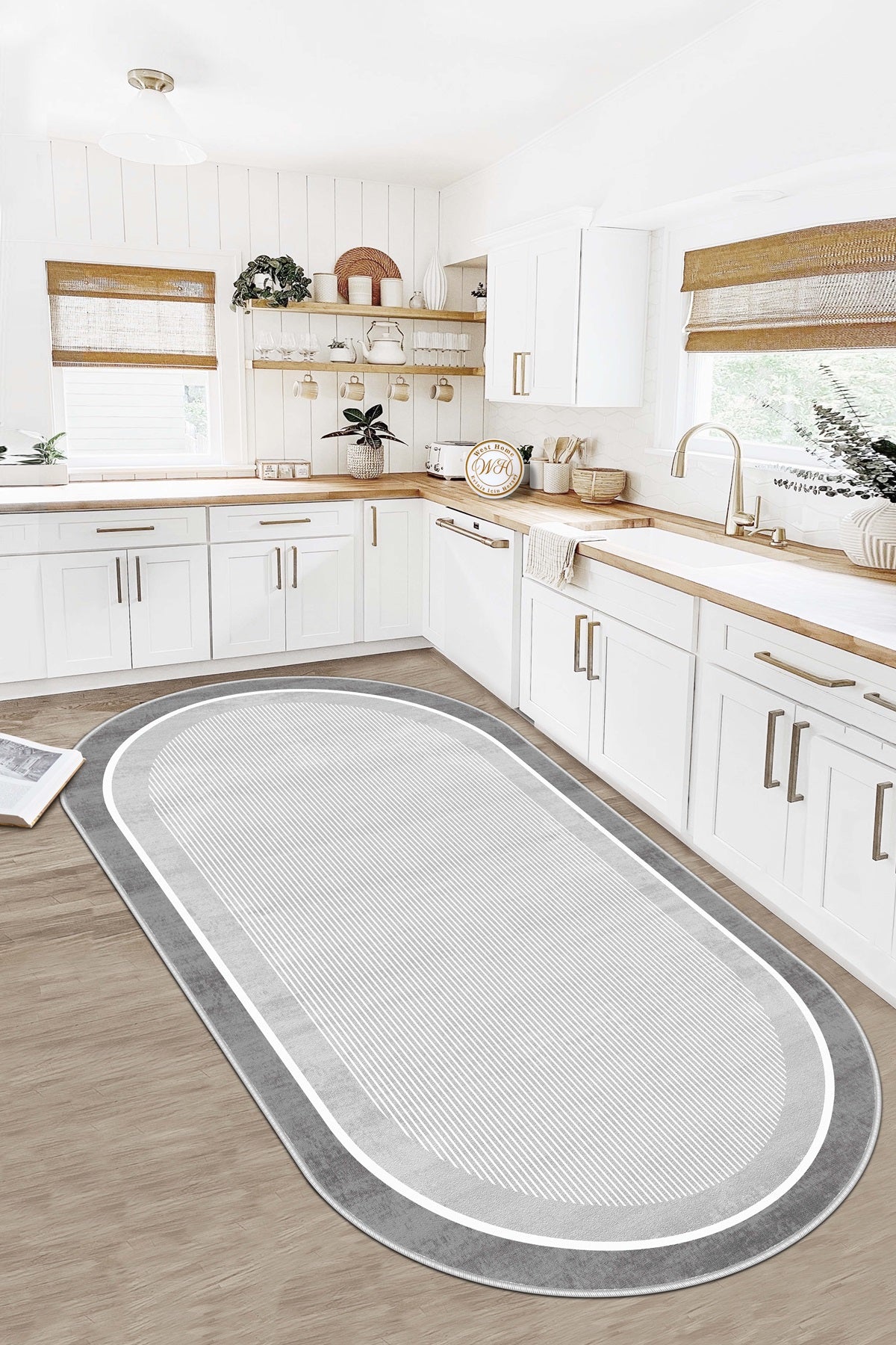 West Home Dijital Baskılı Yıkanabilir Kaymaz Taban Salon, Mutfak ve Yolluk Halısı-600 Grey