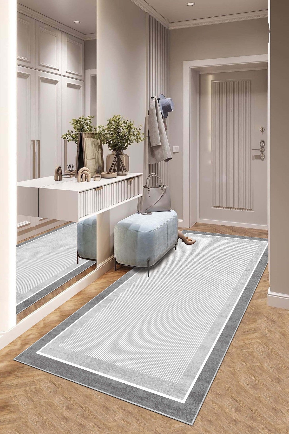 West Home Dijital Baskılı Yıkanabilir Kaymaz Taban Salon, Mutfak ve Yolluk Halısı-600 Grey