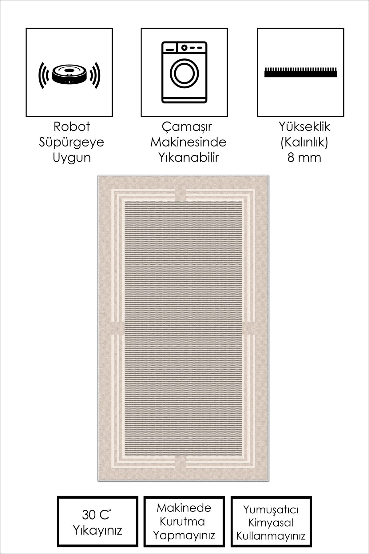 West Home Dijital Baskılı Yıkanabilir Kaymaz Taban Salon, Mutfak ve Yolluk Halısı-603 Beige