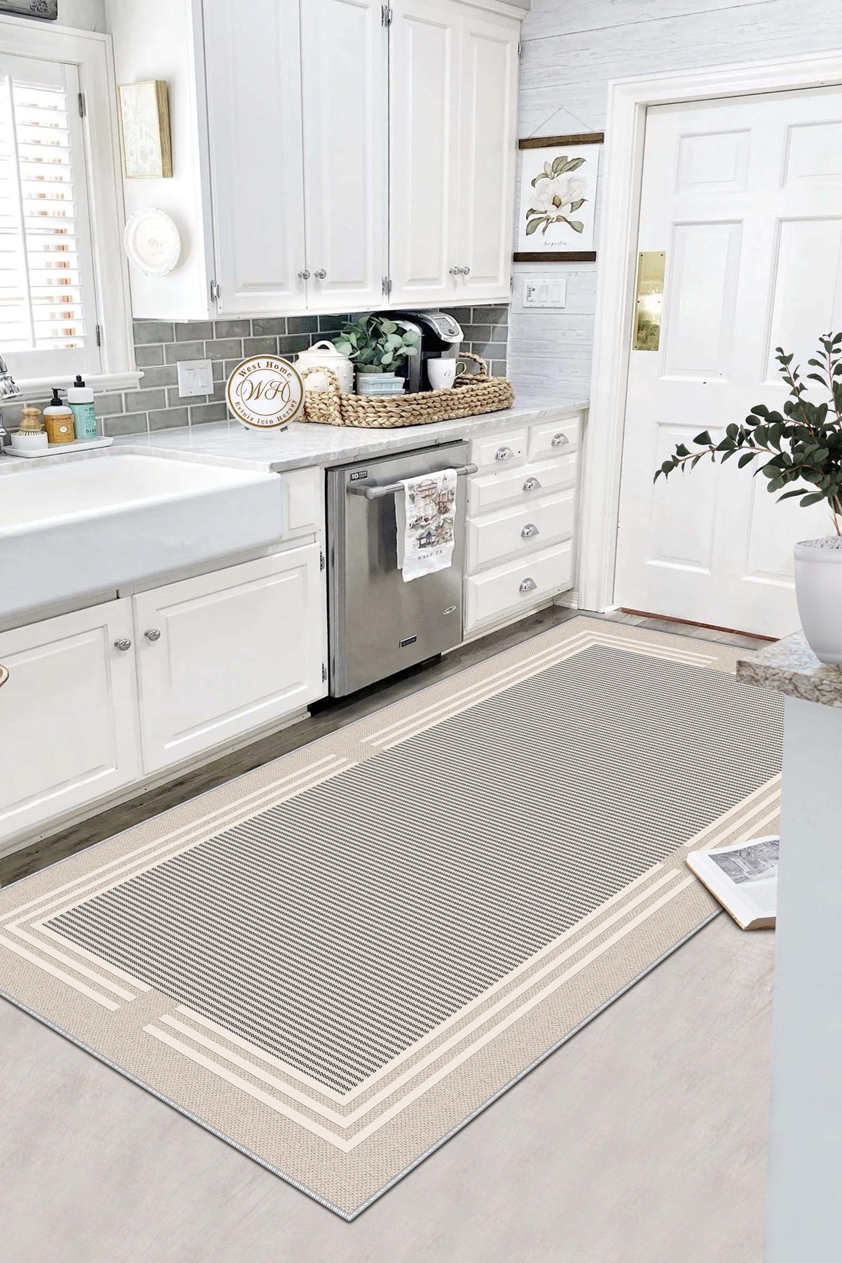 West Home Dijital Baskılı Yıkanabilir Kaymaz Taban Salon, Mutfak ve Yolluk Halısı-603 Beige