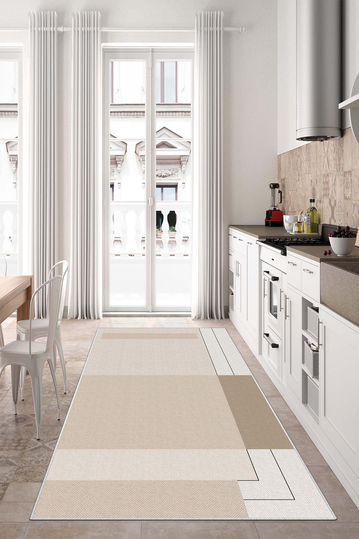 West Home Dijital Baskılı Yıkanabilir Kaymaz Taban Salon, Mutfak ve Yolluk Halısı-606 Beige