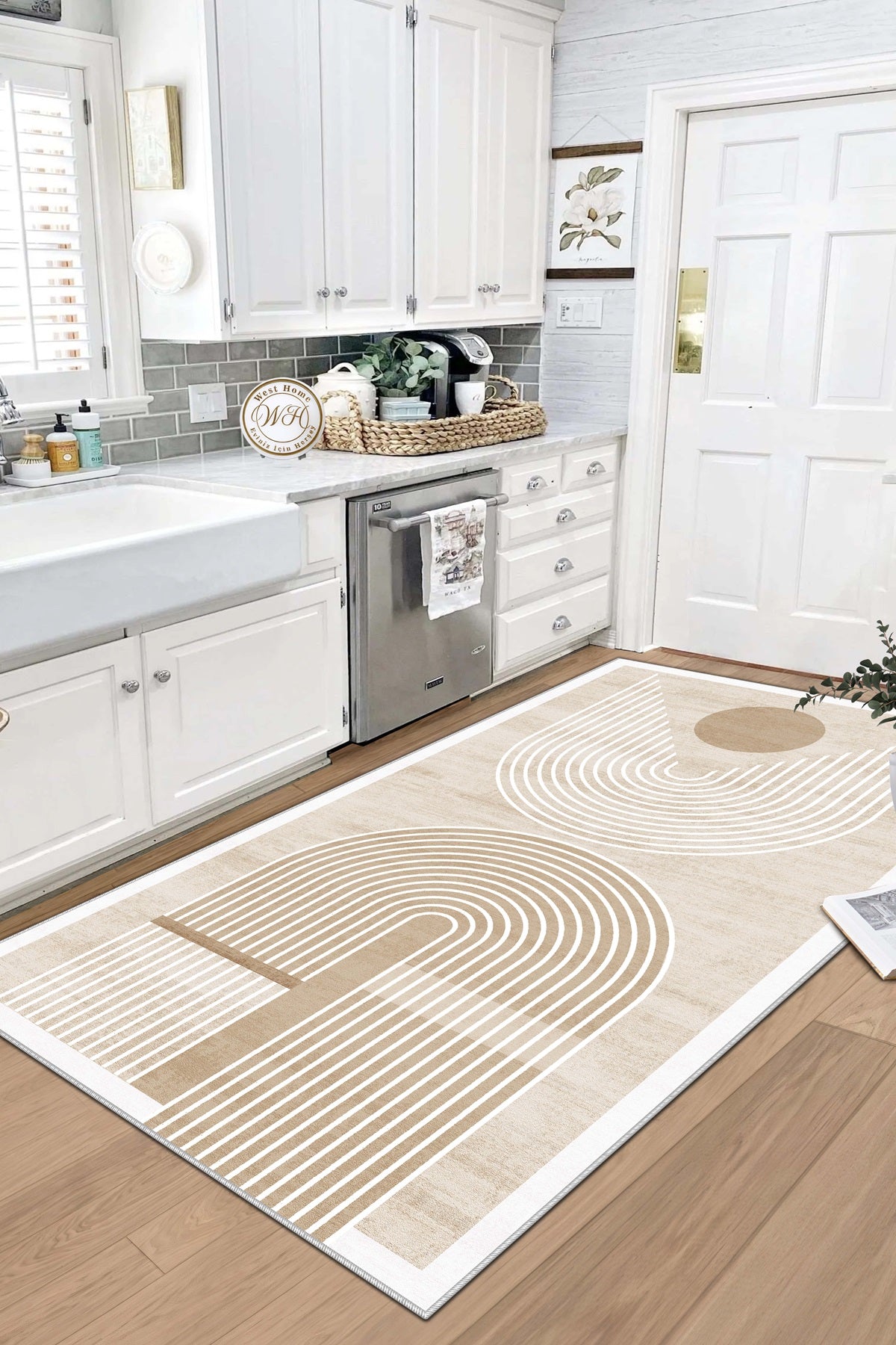 West Home Dijital Baskılı Yıkanabilir Kaymaz Taban Salon, Mutfak ve Yolluk Halısı-613 Beige