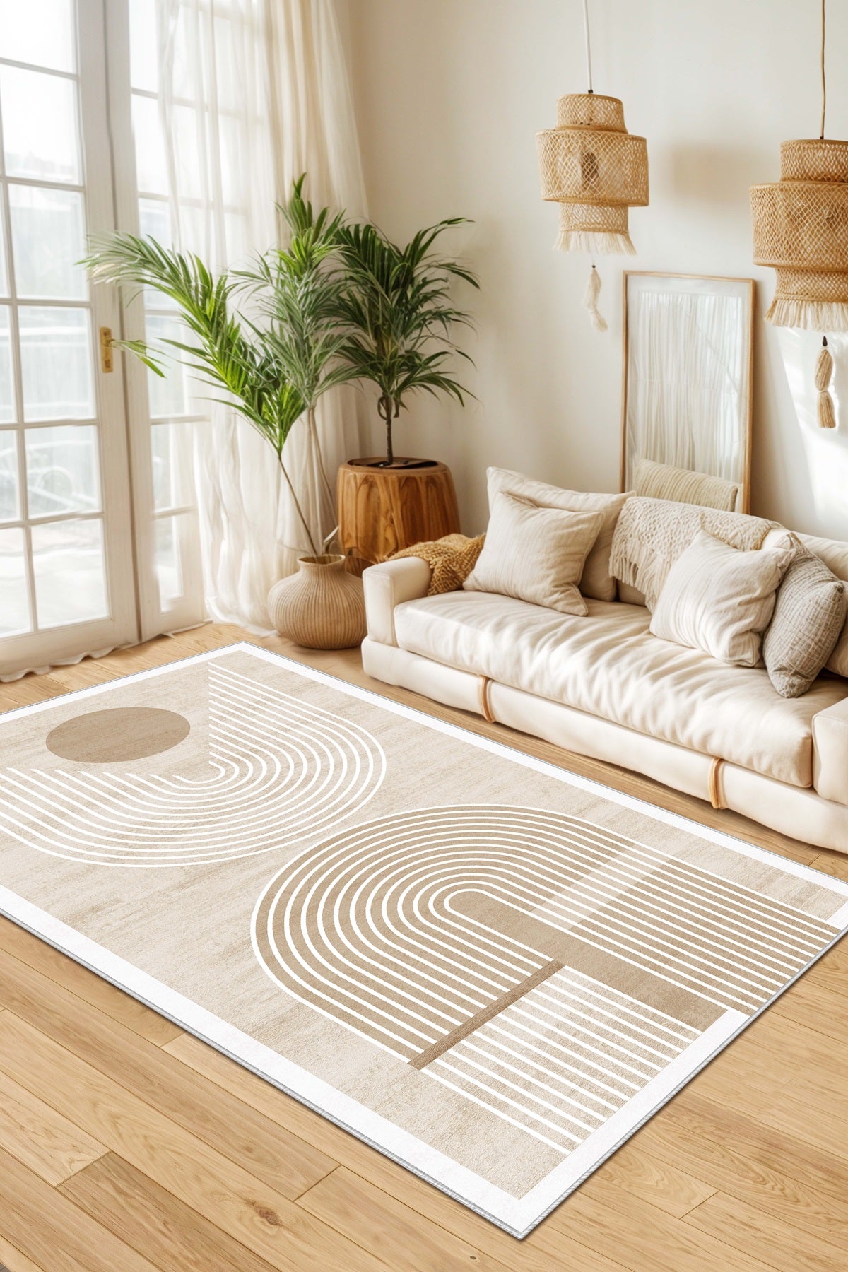 West Home Dijital Baskılı Yıkanabilir Kaymaz Taban Salon, Mutfak ve Yolluk Halısı-613 Beige